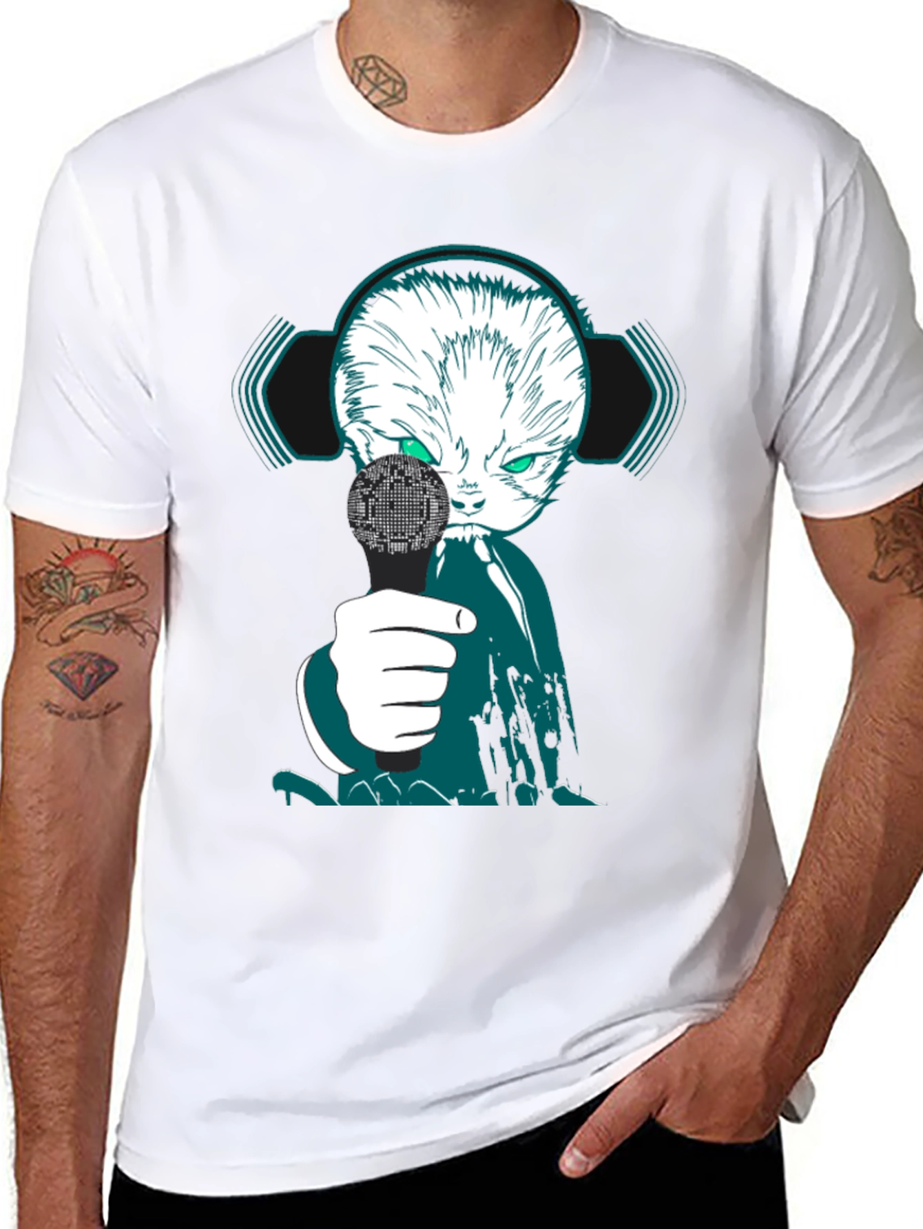 Black Cyber Cat DJ Graphic Tee - Unique Streetwear view 8