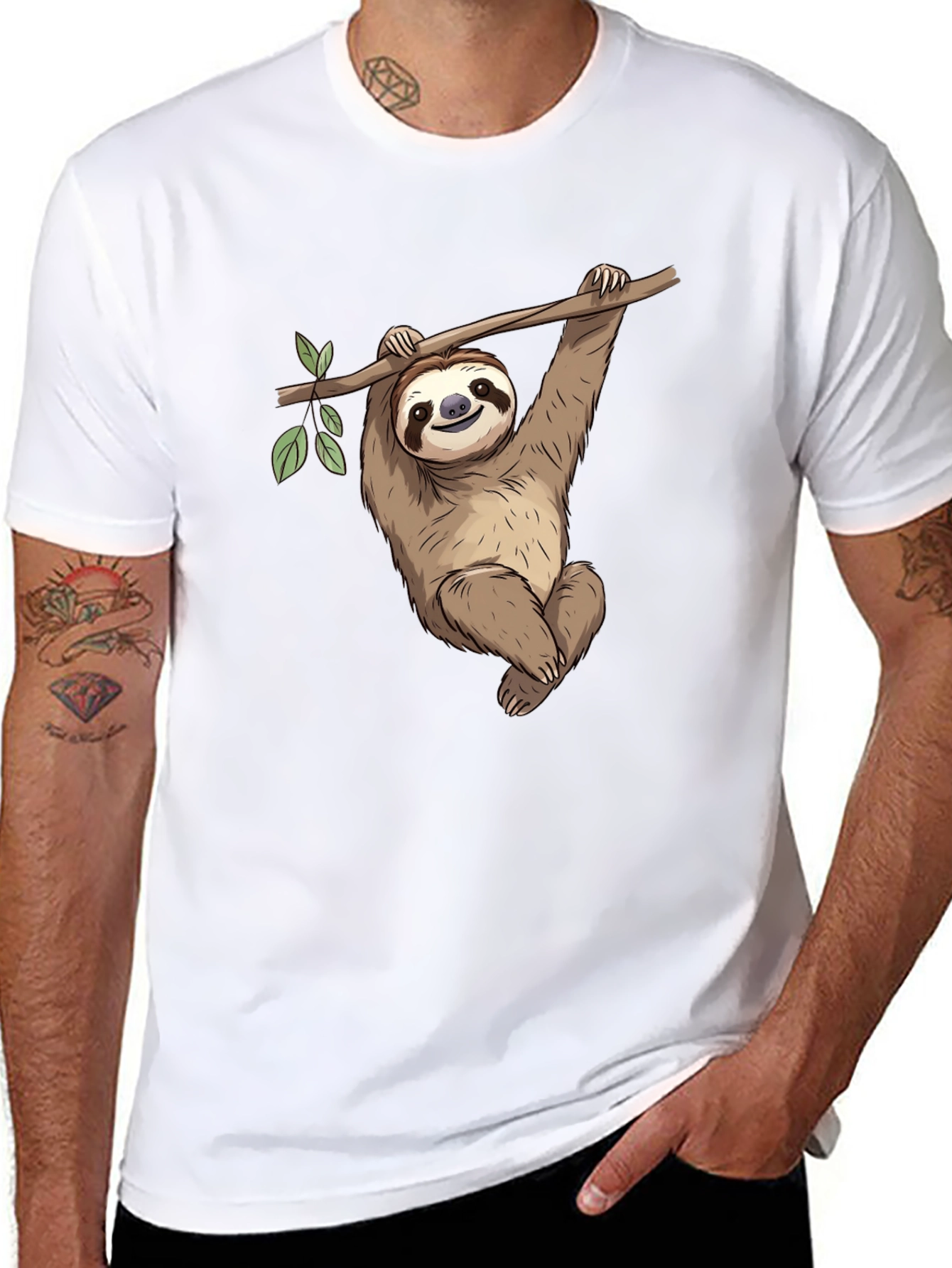 Black Cute Sloth Hanging on Tree T-Shirt view 8