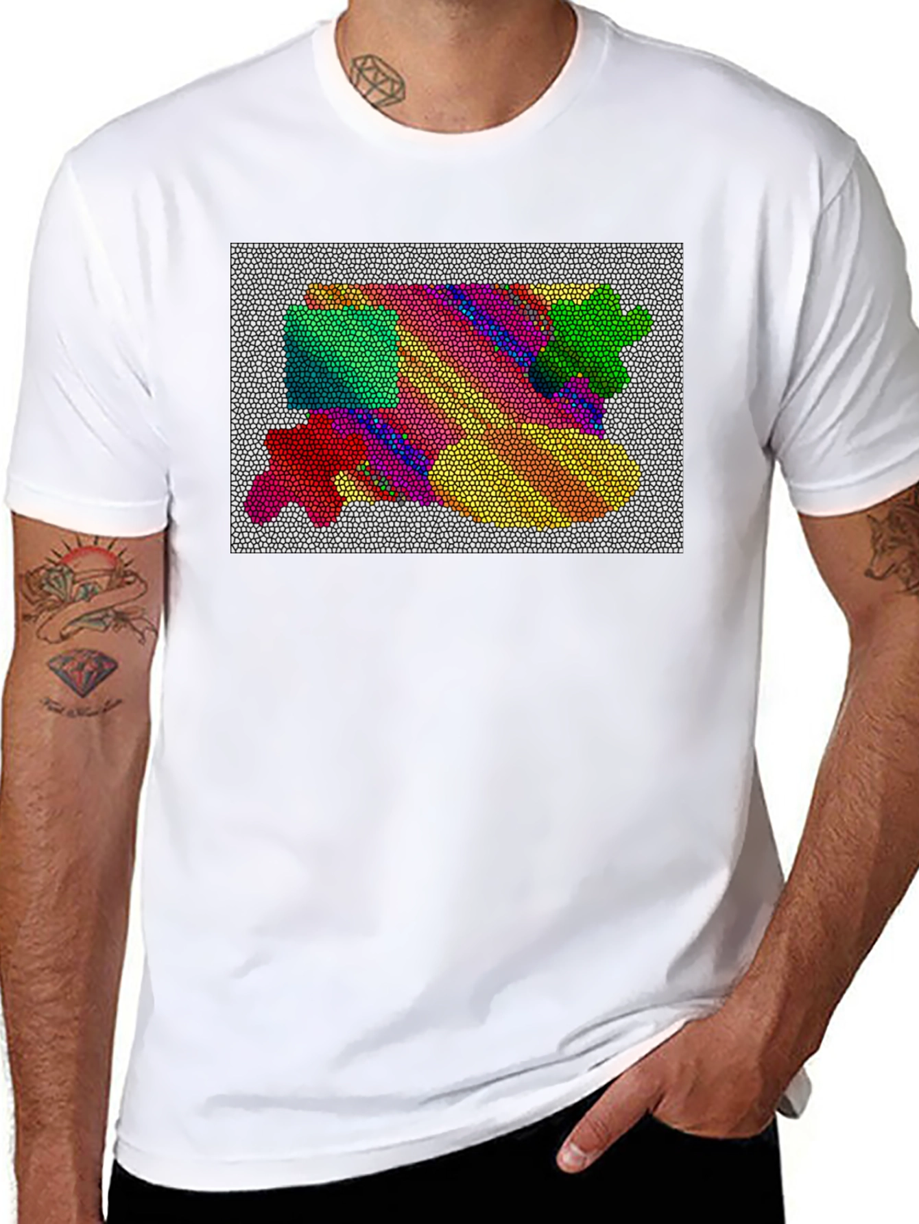 Black Abstract Mosaic Graphic Tee - Artistic Black T-Shirt view 8