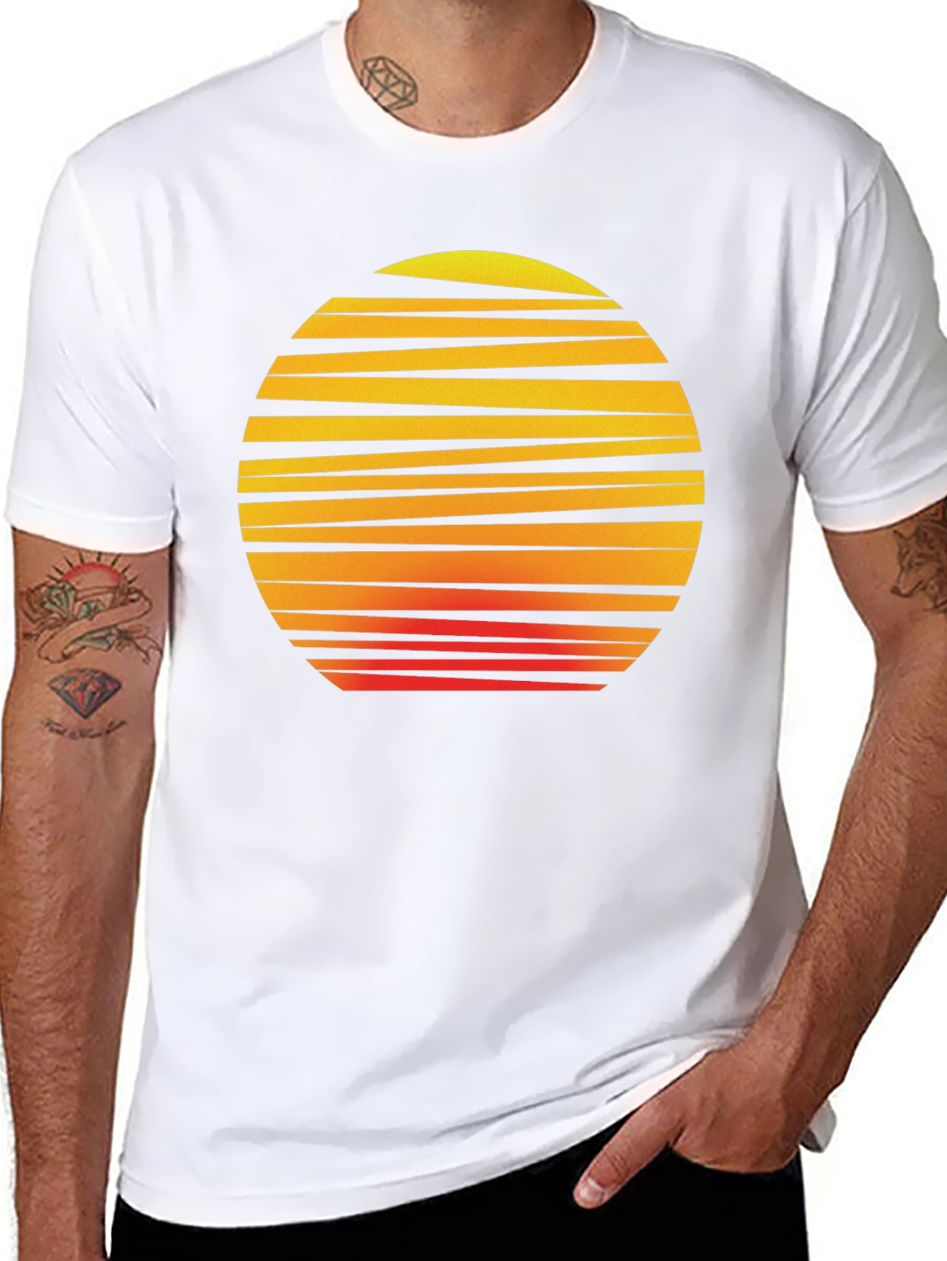 Black Retro Sunset Graphic Tee - Black Cotton T-Shirt view 8