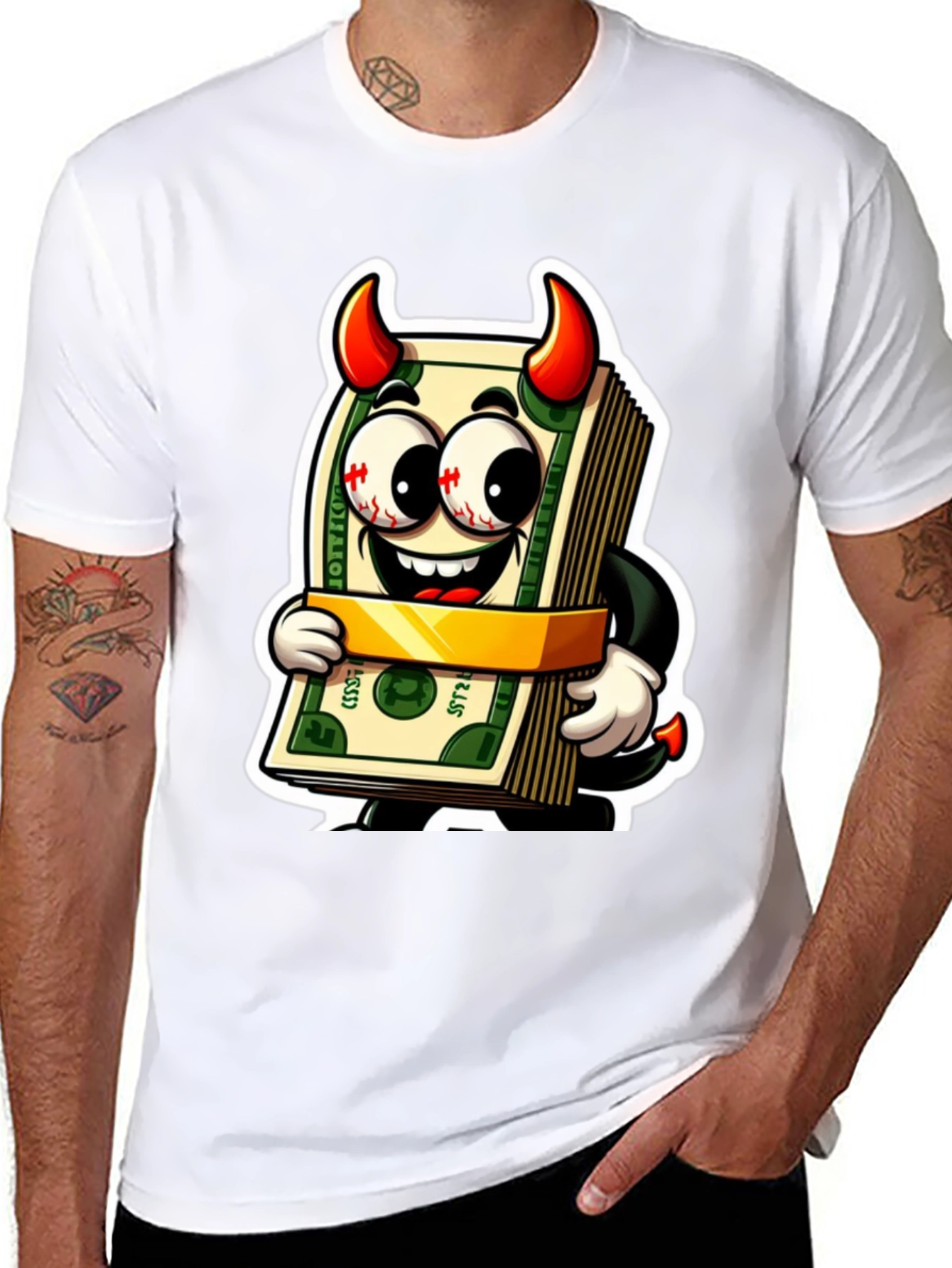 Black Money Devil Graphic Tee - Cartoon Cash Shirt view 8