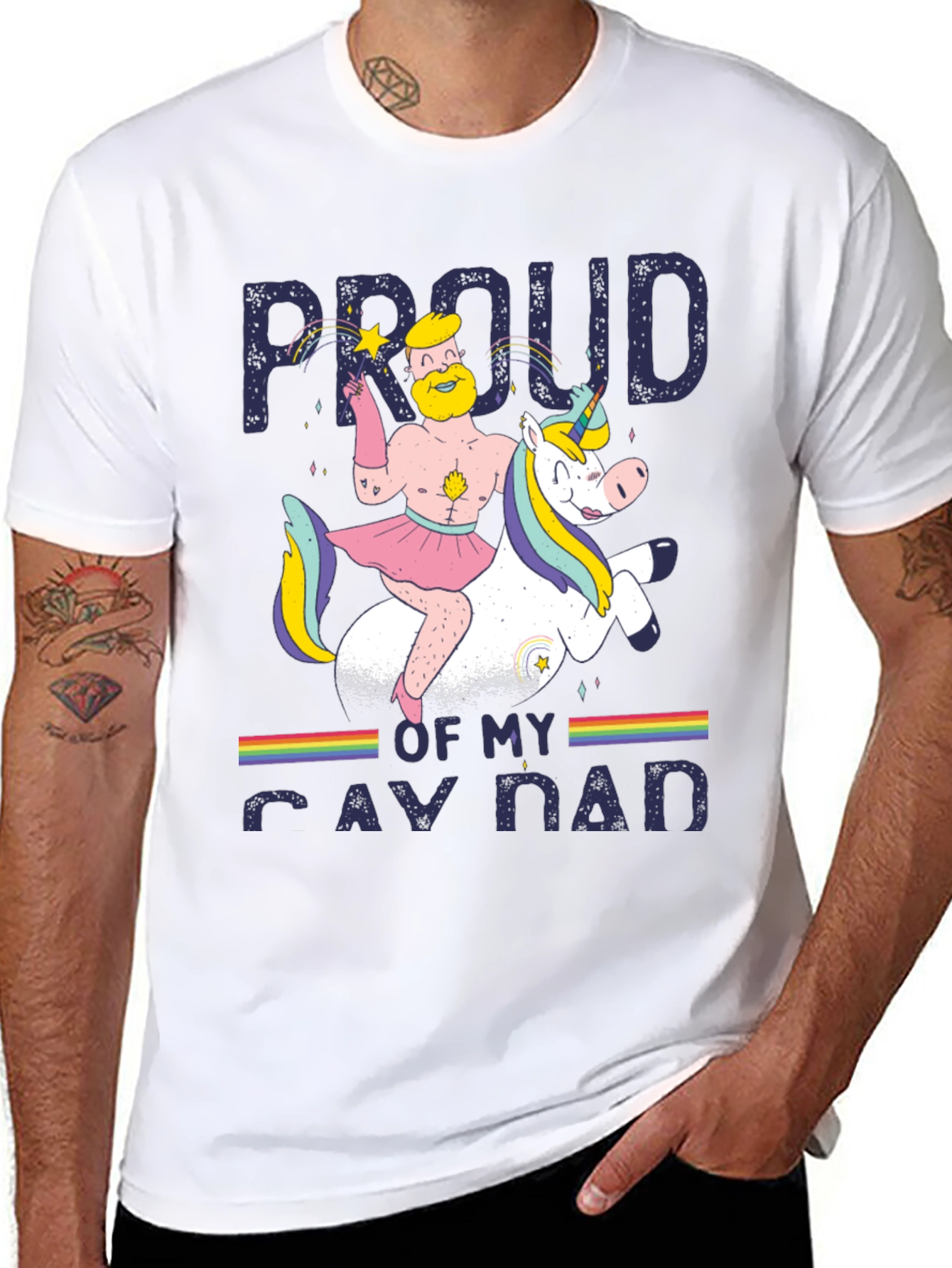 Black Proud Gay Dad T-Shirt - Rainbow Unicorn Dad Pride Tee view 8