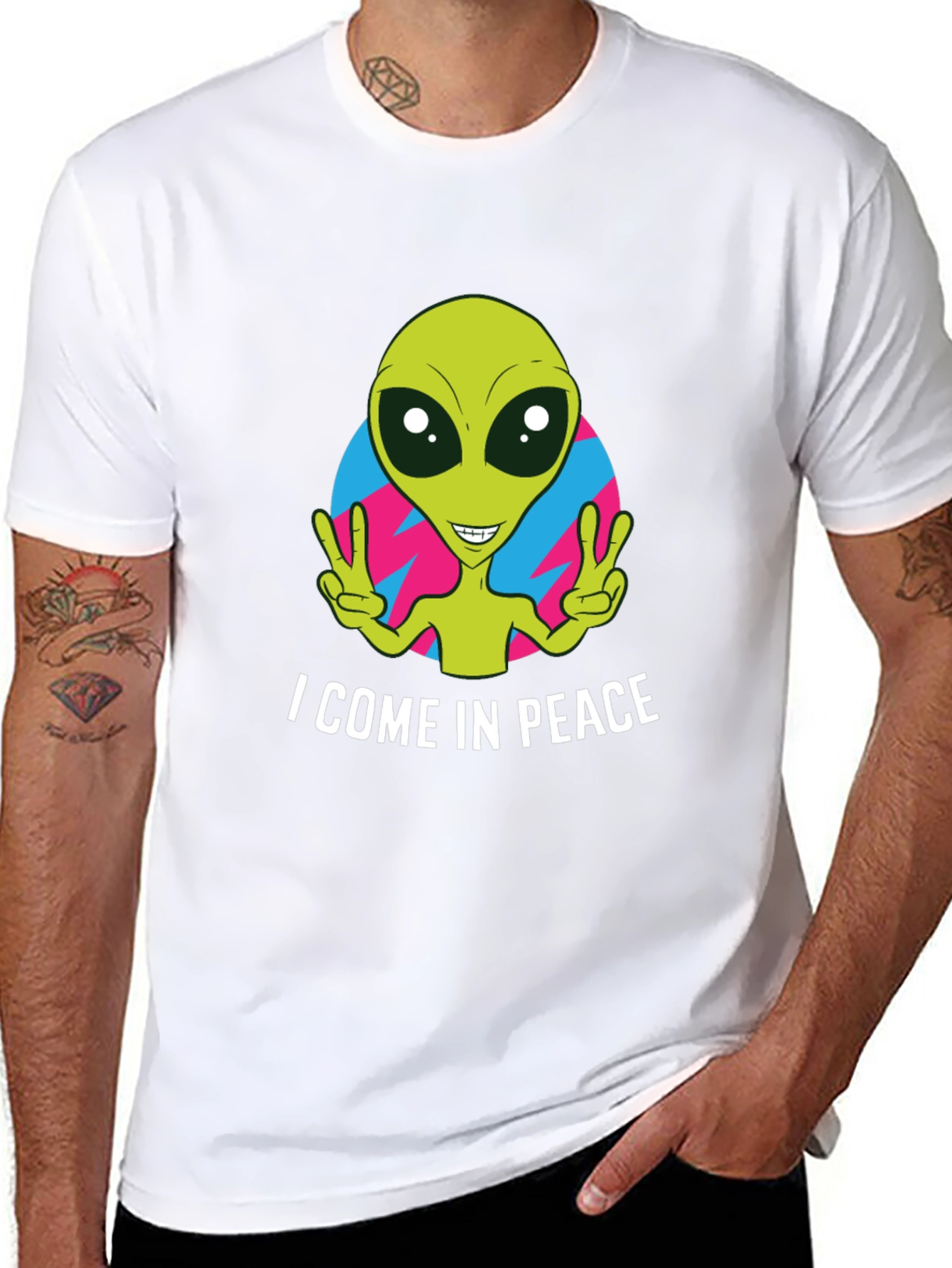 Black Peace Alien Graphic T-Shirt - Black, Short Sleeve view 8