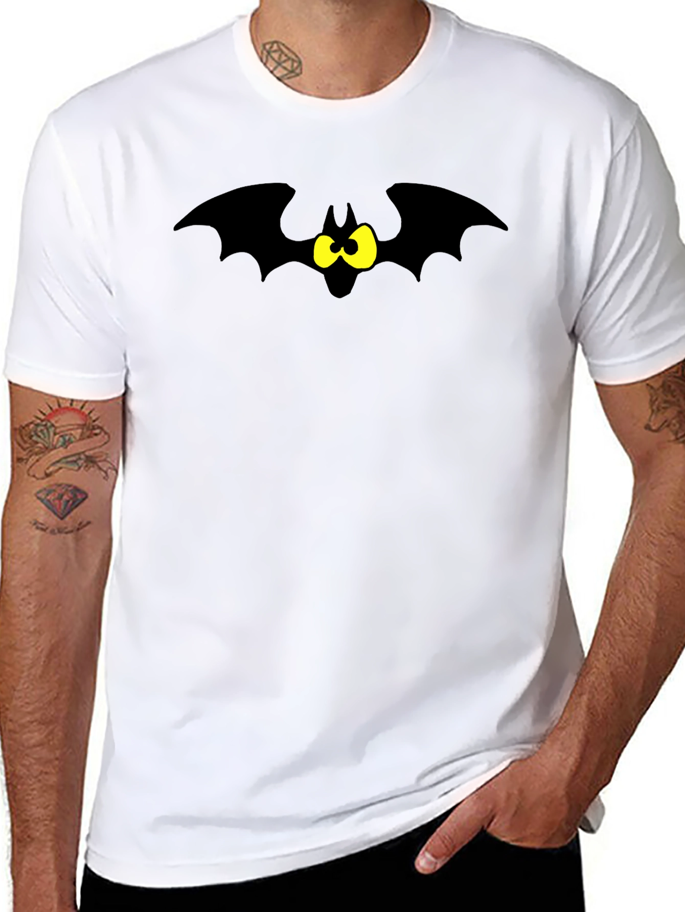 Black Cartoon Bat Graphic Tee - Black T-Shirt view 8