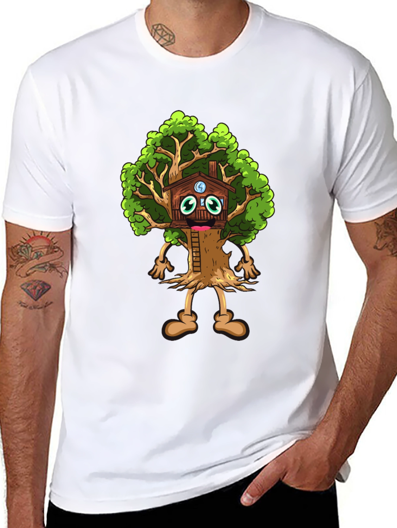 Black Cartoon Tree House T-Shirt - Unique Graphic Tee view 8