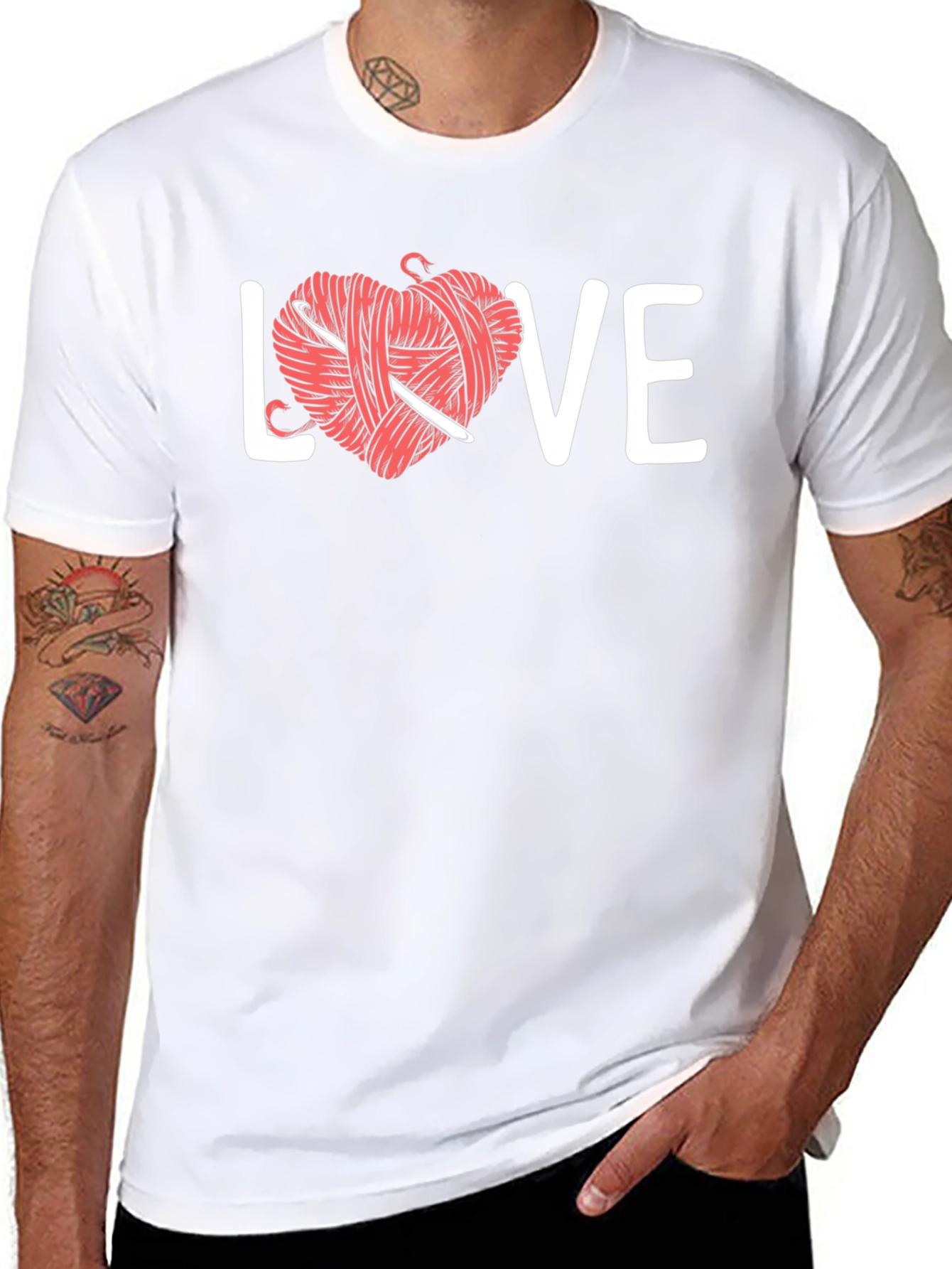 Black Crochet Love T-Shirt - Yarn Heart Graphic Tee view 8