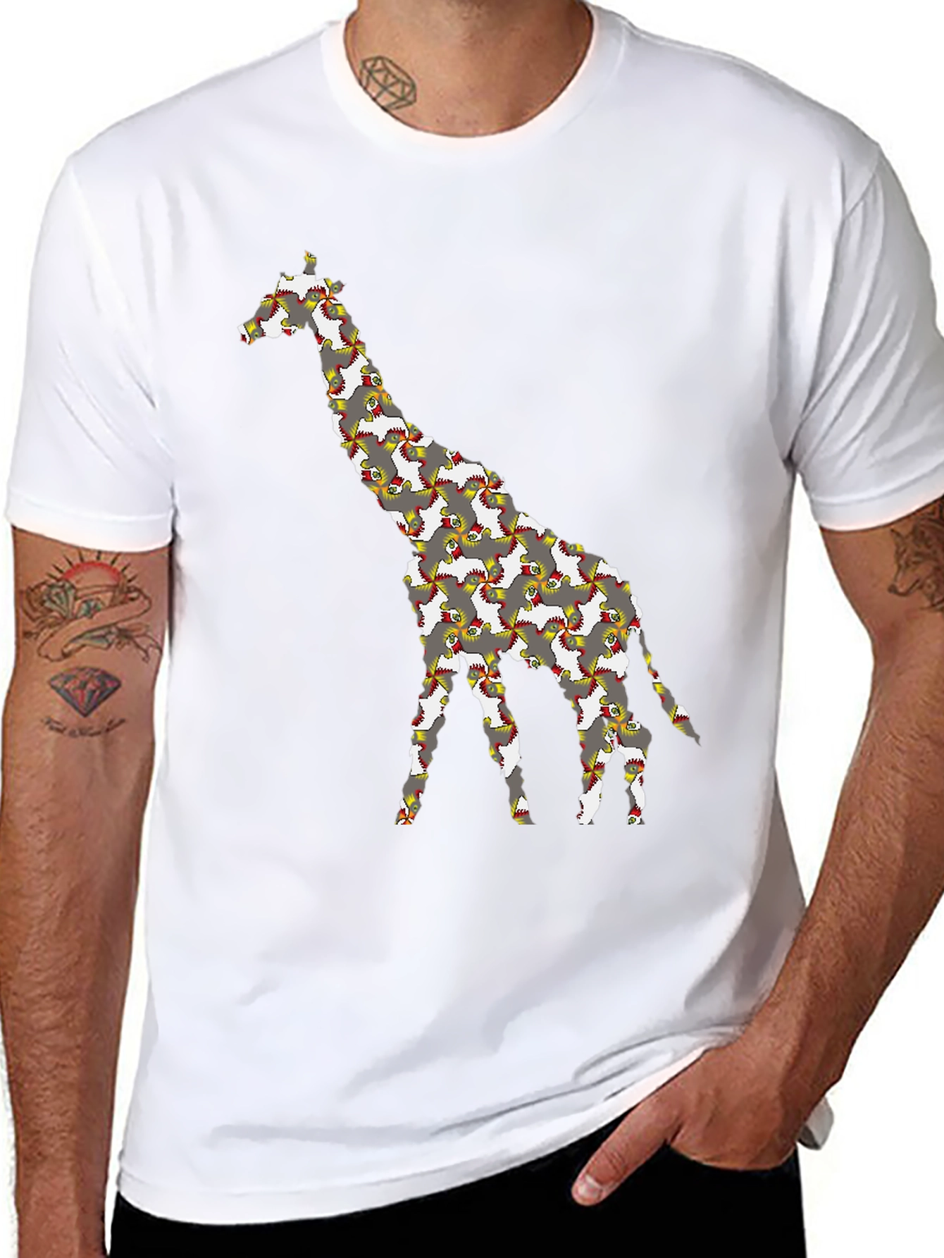 Black Giraffe Chicken T-Shirt - Quirky Animal Print Tee view 8