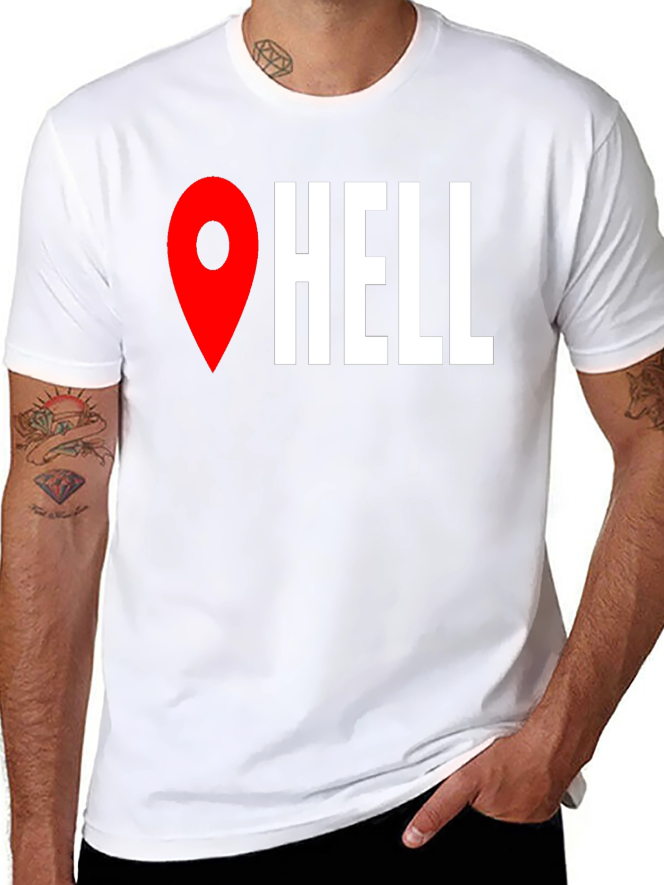 Black Funny Hell Location Pin T-Shirt view 8