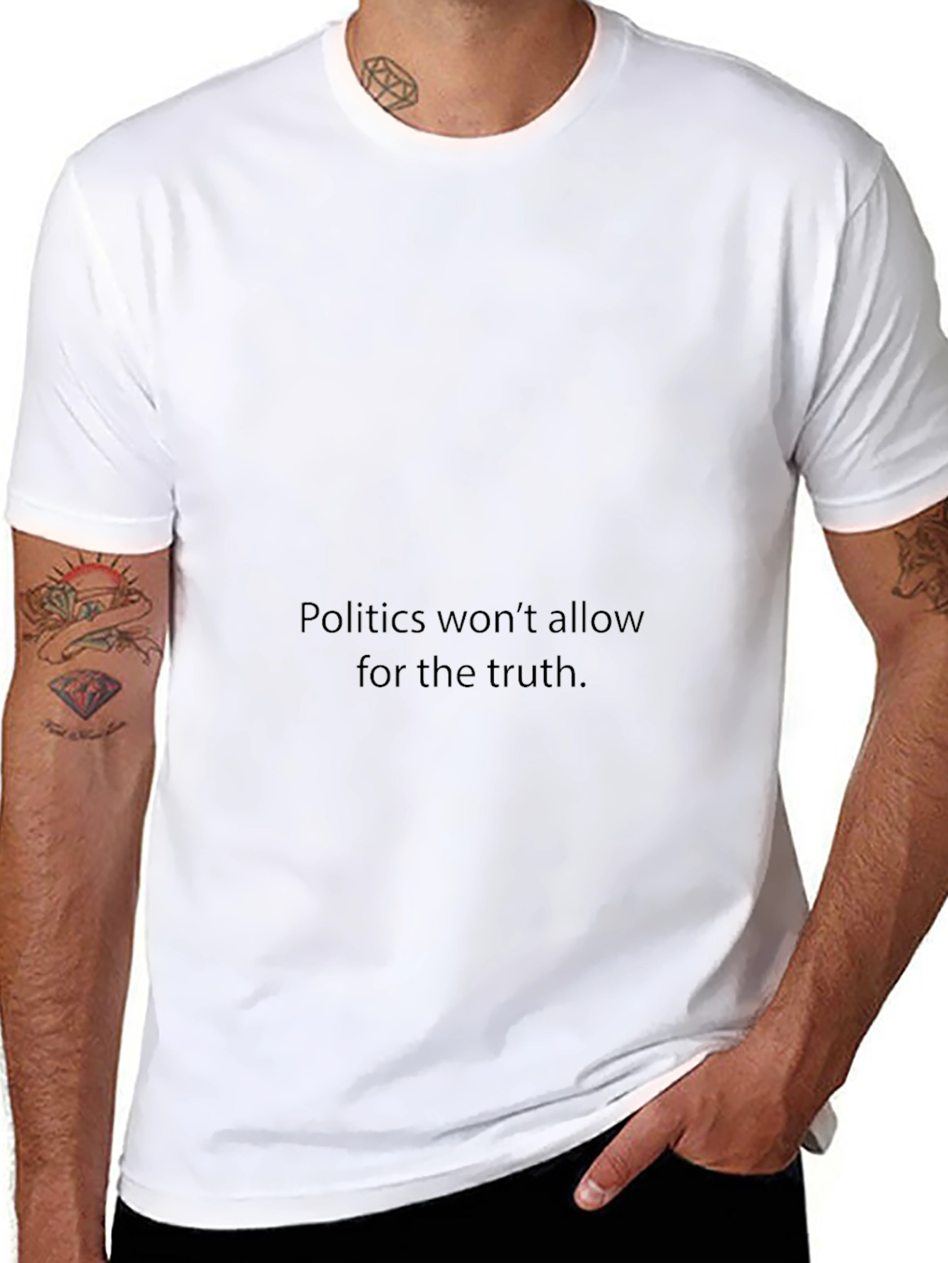 Black Men's Black Crewneck T-Shirt - "Politics Won't Allow" view 8
