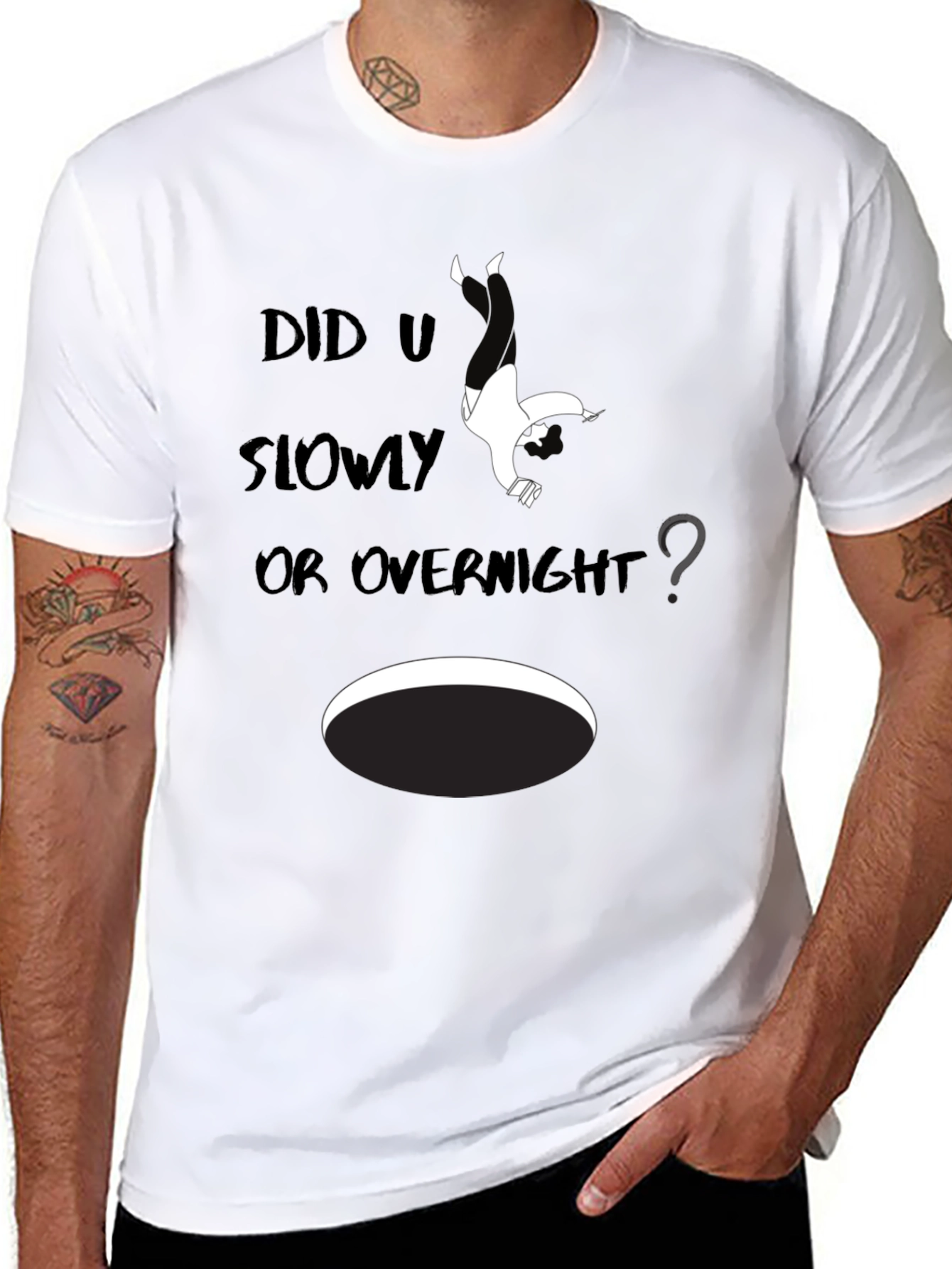 Black Humorous 'Did U Slowly Or Overnight' Graphic Tee view 8