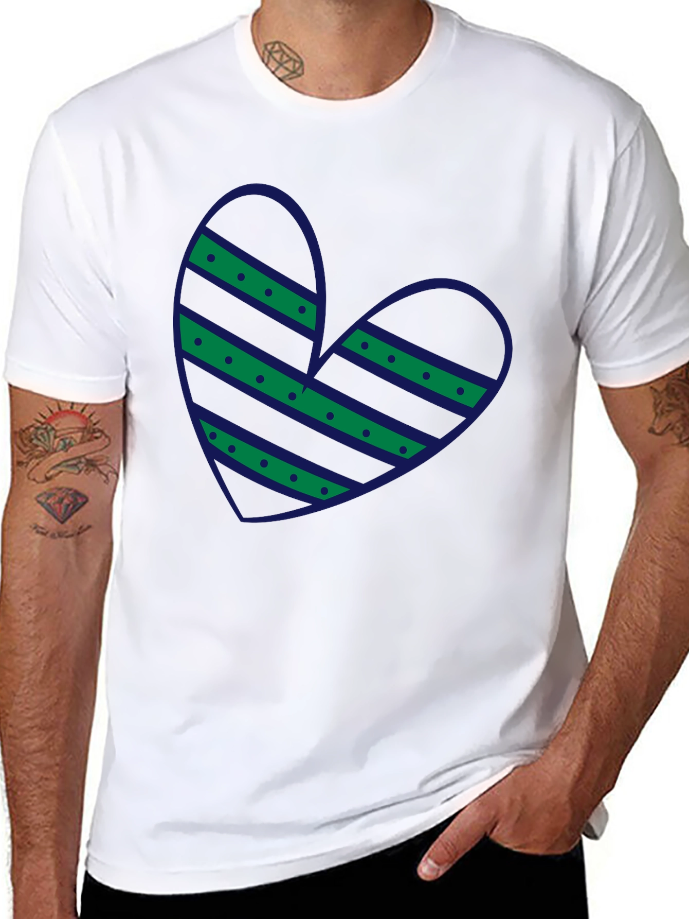 Black Striped Heart Graphic Tee - Casual Black T-Shirt view 8