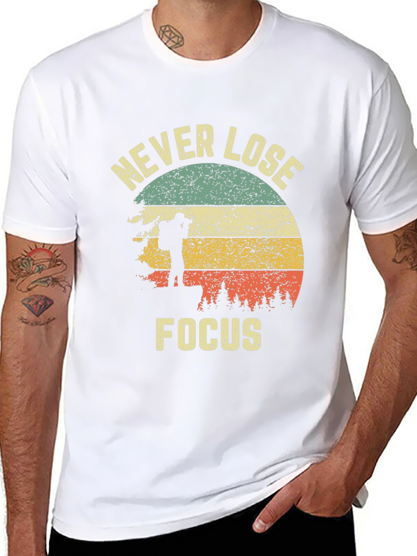 Black Never Lose Focus Retro Graphic Tee view 8