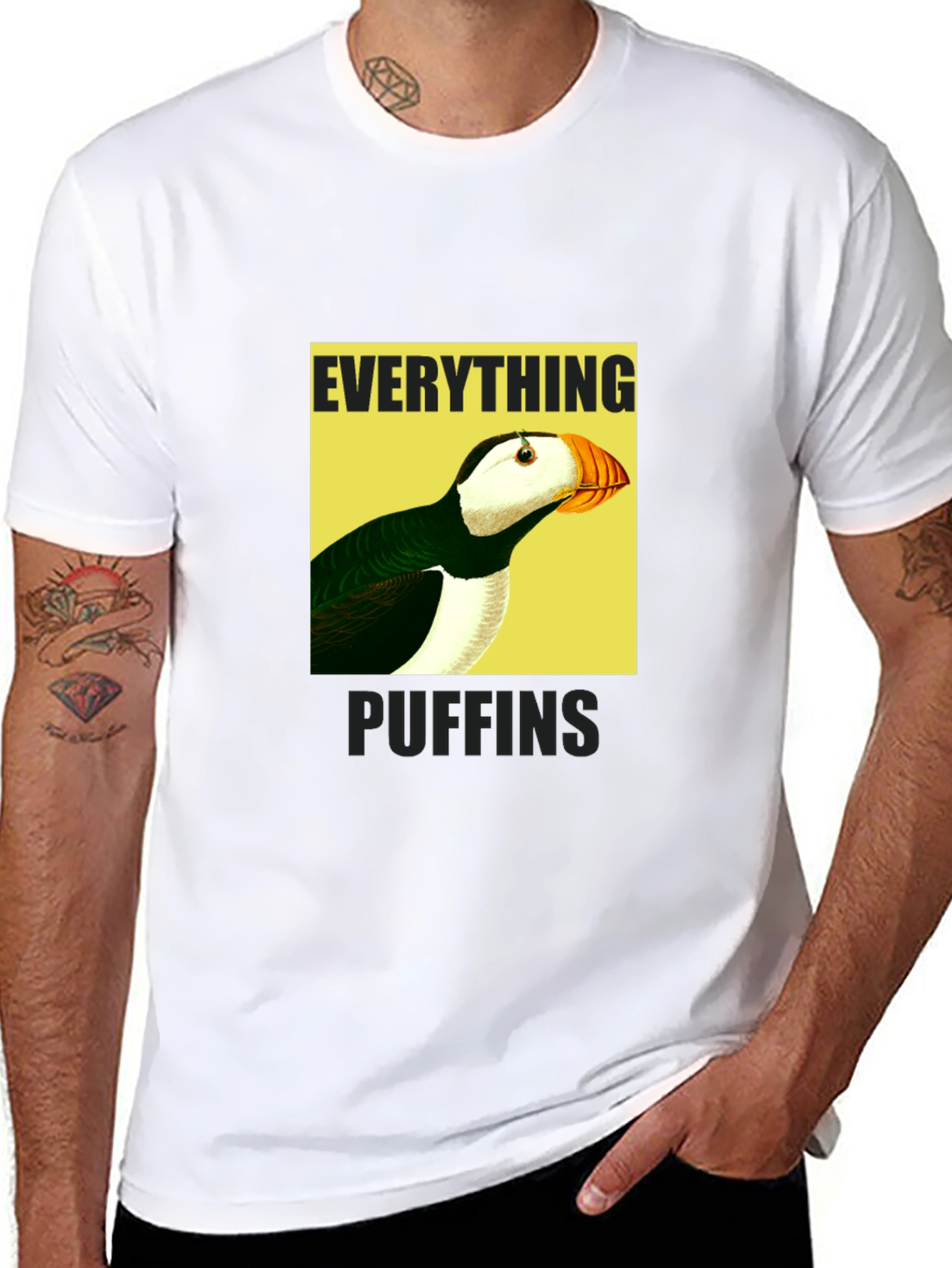 Black Everything Puffin Graphic Tee - Black Cotton T-Shirt view 8