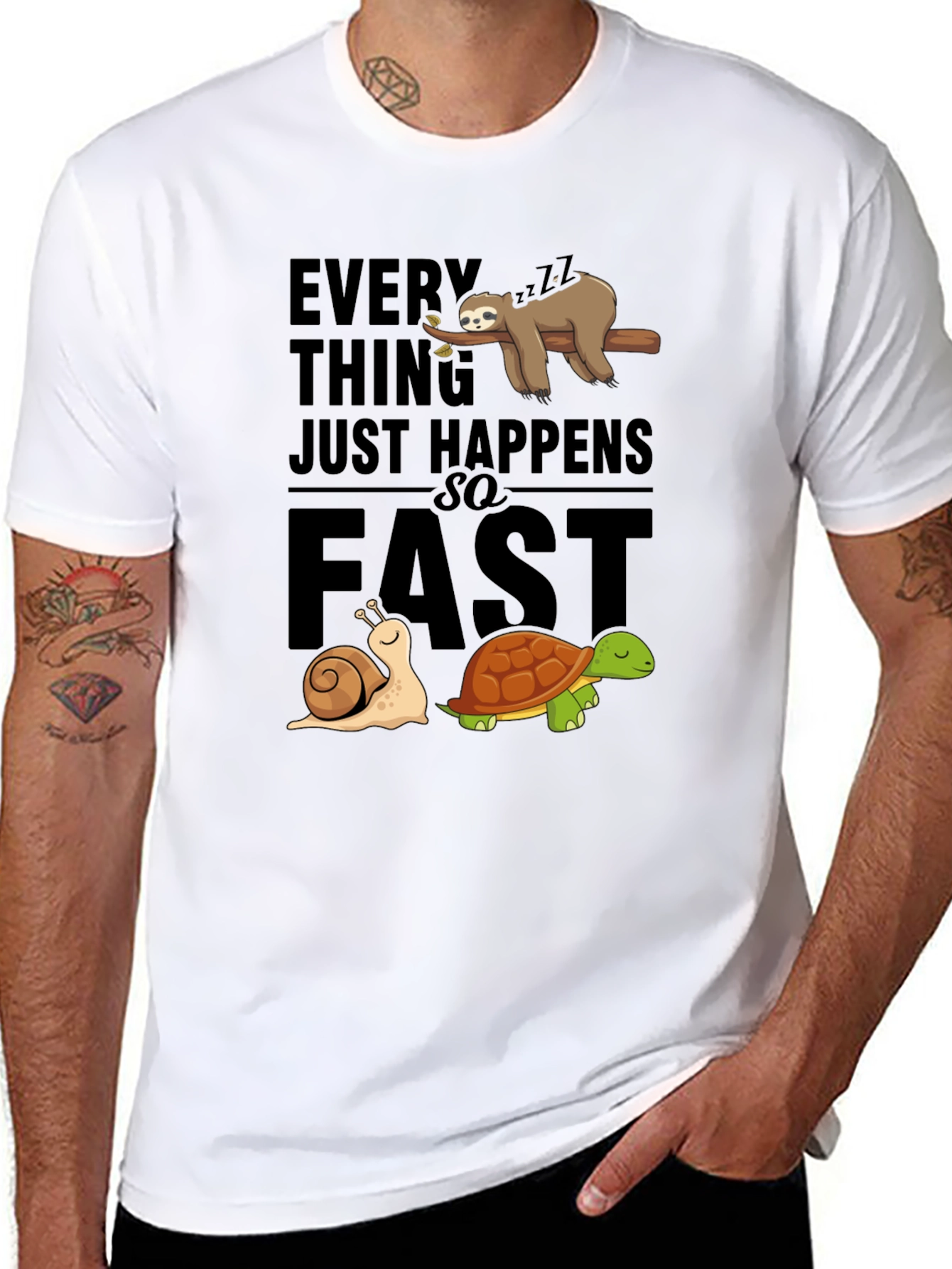 Black Funny Sloth Snail Turtle Graphic T-Shirt view 8