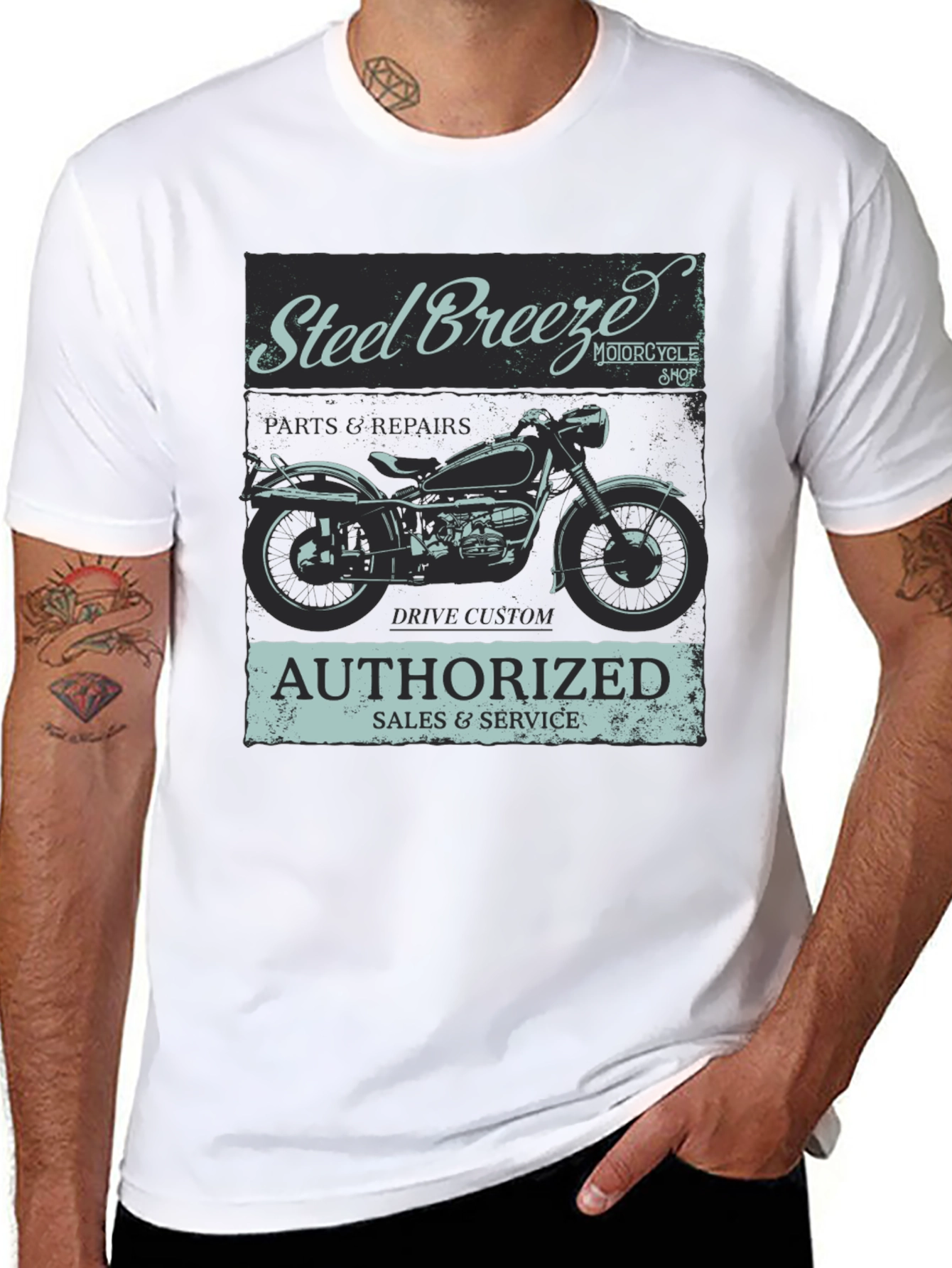 Black Steel Breeze Motorcycle T-Shirt - Vintage Style view 8