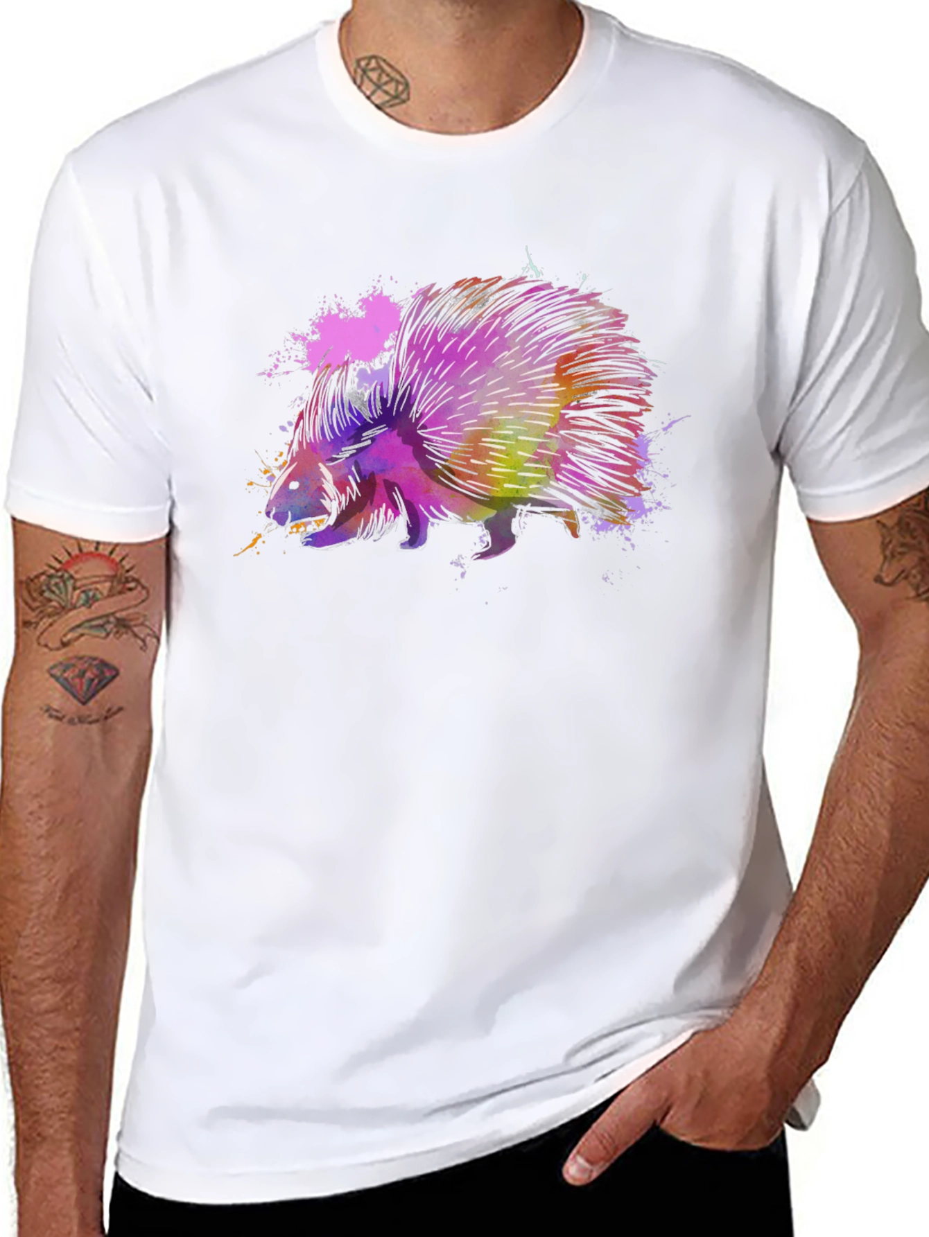 Black Watercolor Porcupine Graphic T-Shirt view 8