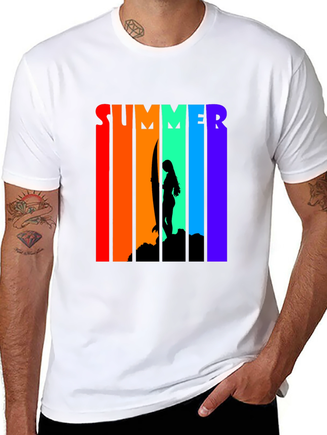 Black Summer Surfer Graphic Tee - Black view 8