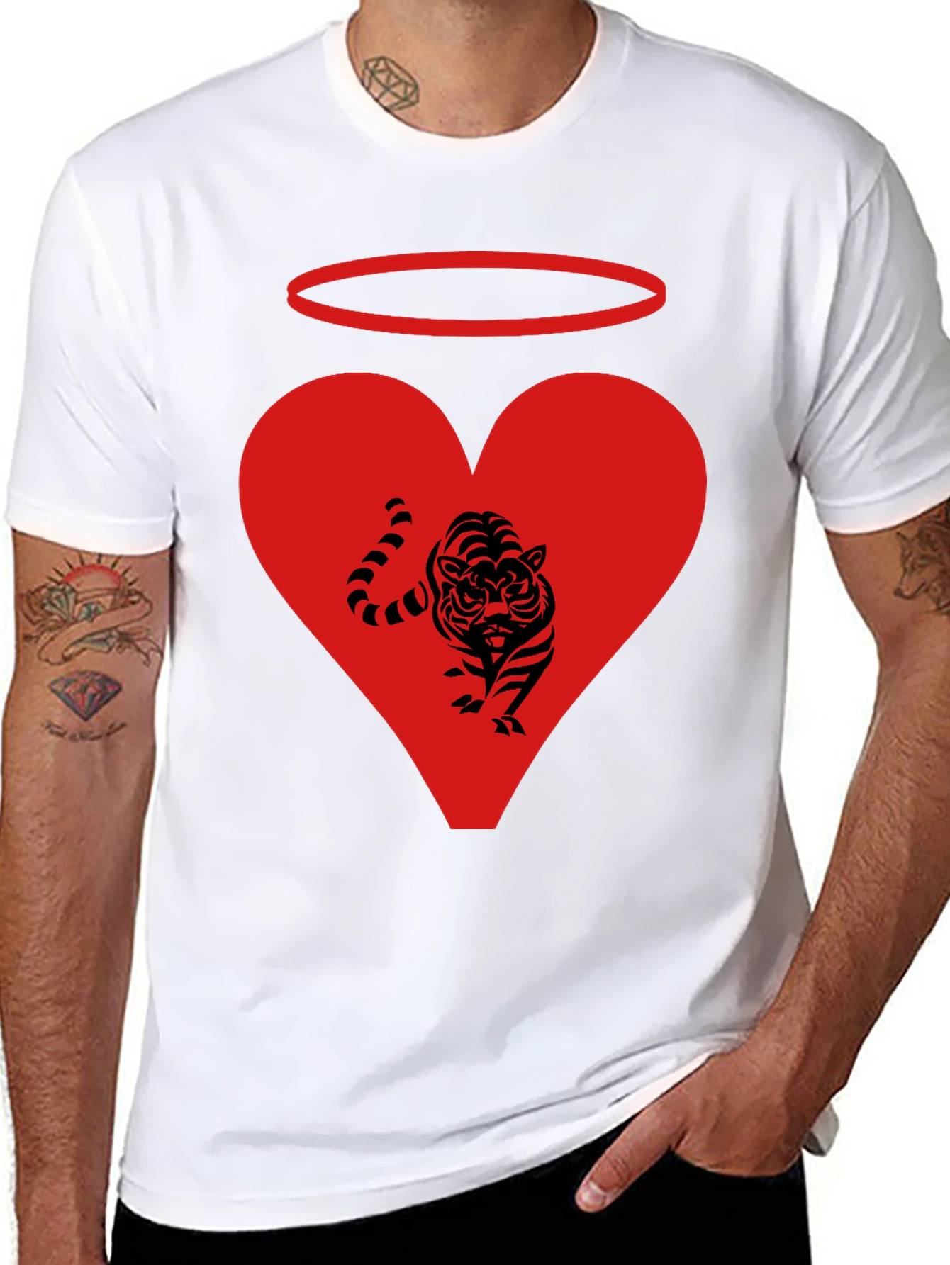 Black Angel Tiger Heart Graphic Tee - Black view 8