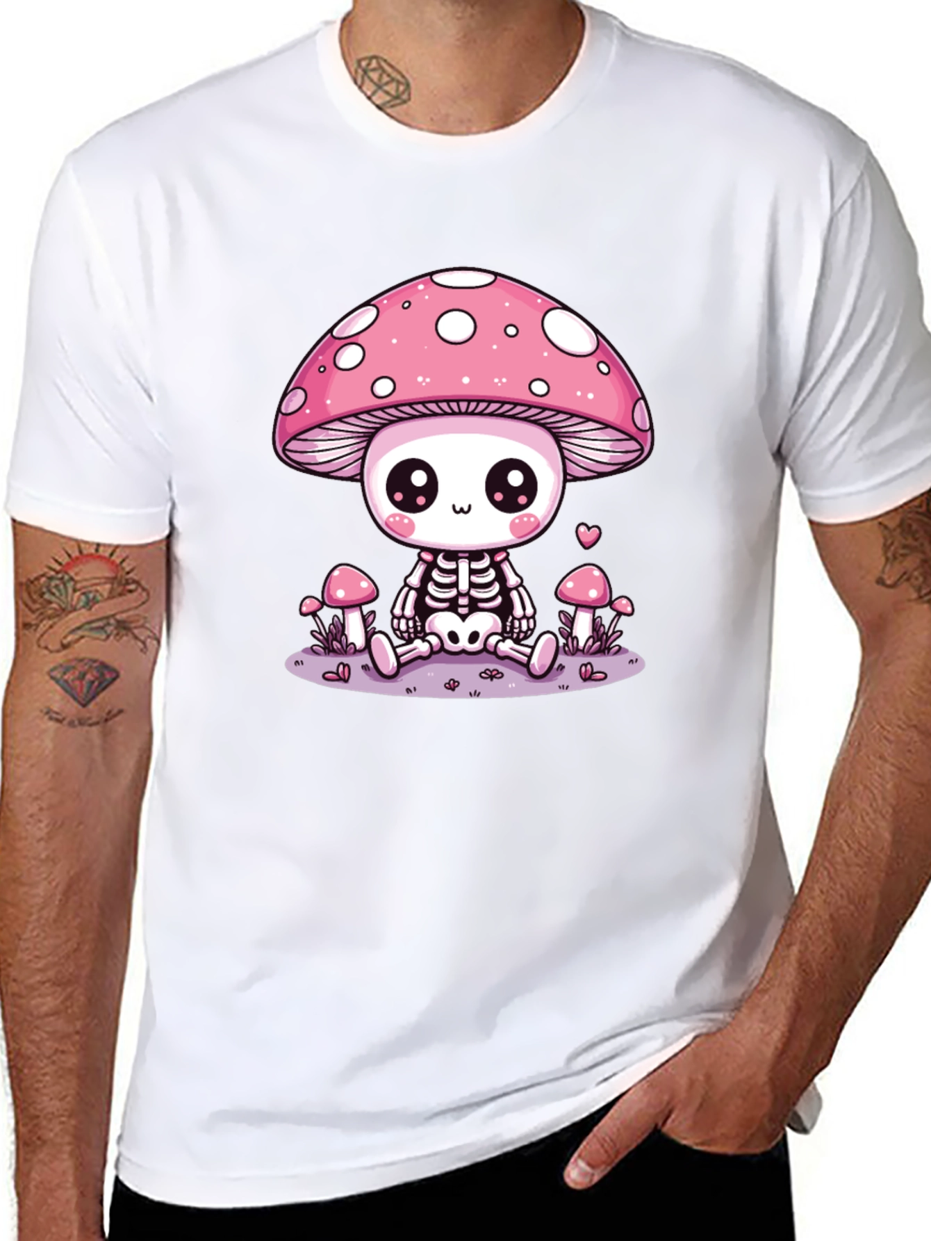 Black Mushroom Skeleton Graphic T-Shirt - Kawaii Aesthetic Tee view 8
