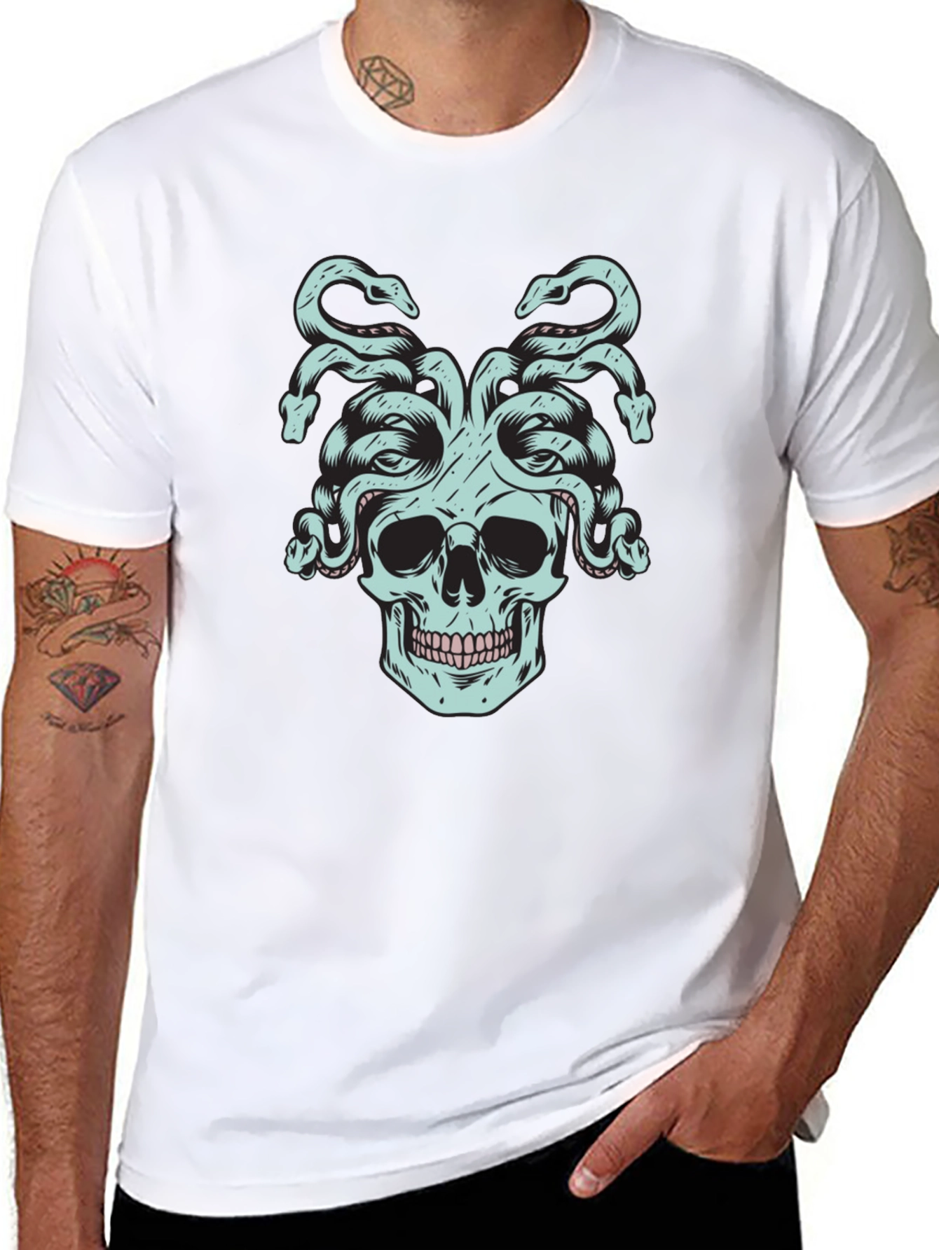 Black Medusa Skull Graphic Tee - Black view 8