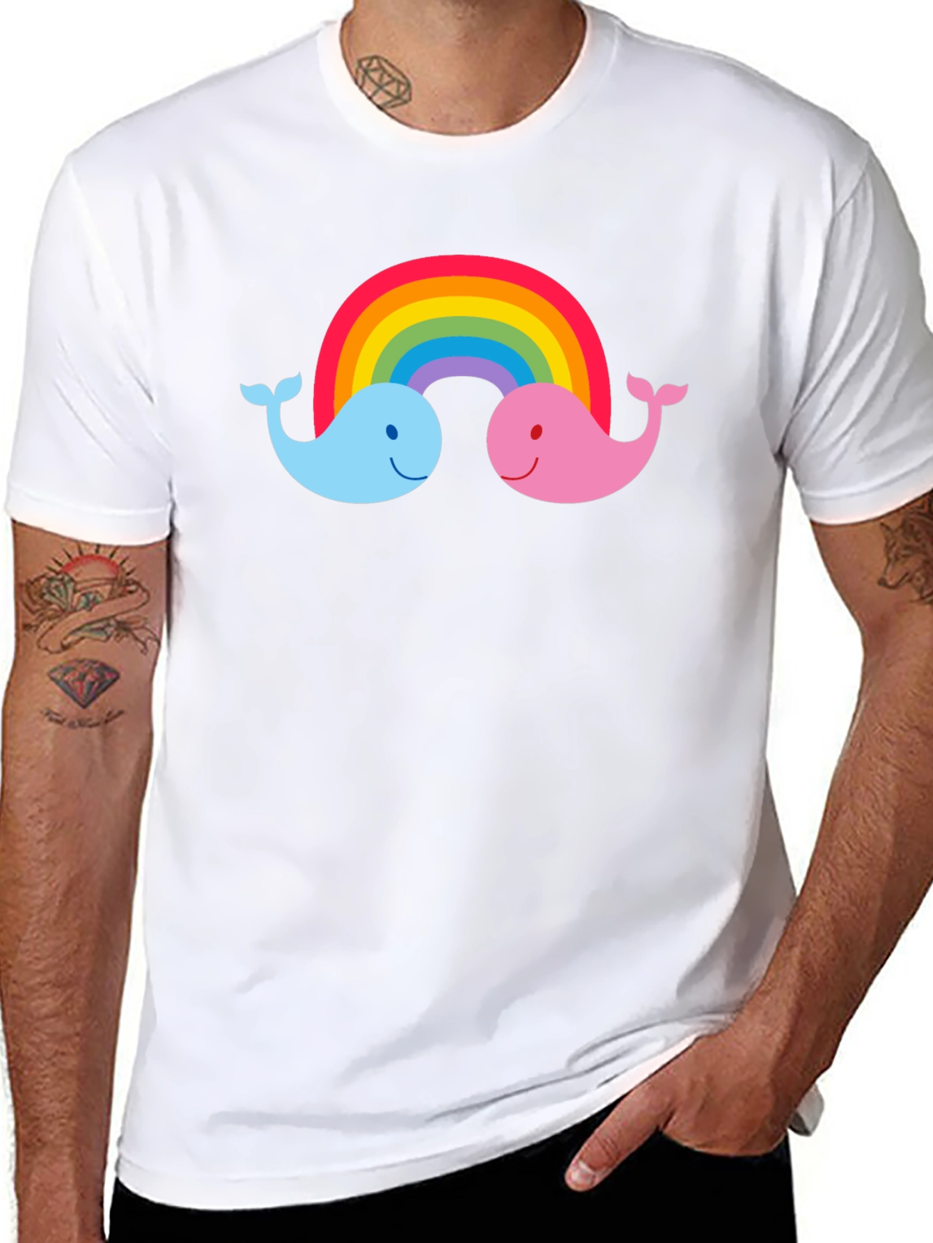 Black Rainbow Whale Graphic Tee - Black Cotton T-Shirt view 8