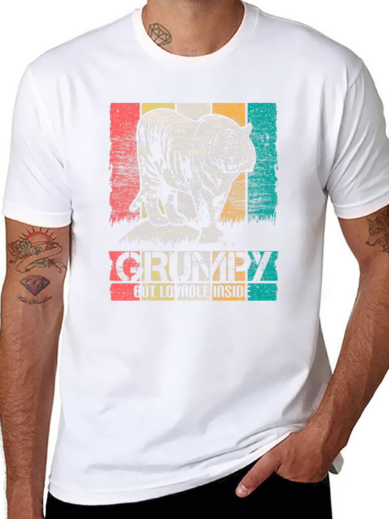 Black Grumpy Tiger Graphic Tee - Black Cotton T-Shirt view 8