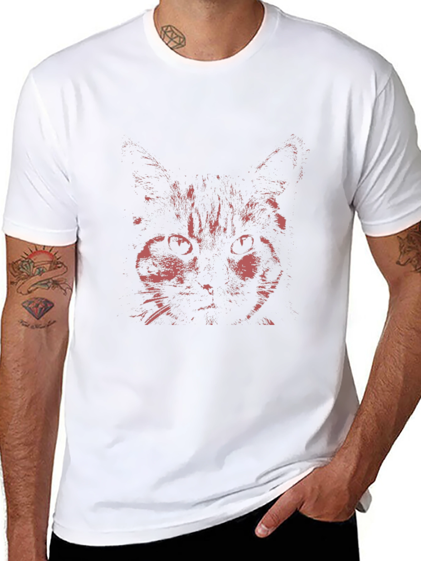 Black Men's Black T-Shirt with Red Cat Graphic view 8