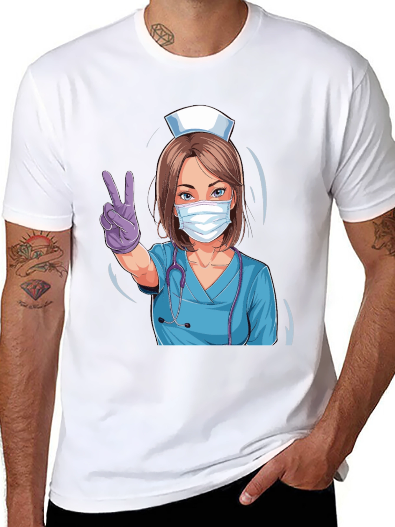 Black Nurse Victory Sign Black T-Shirt view 8