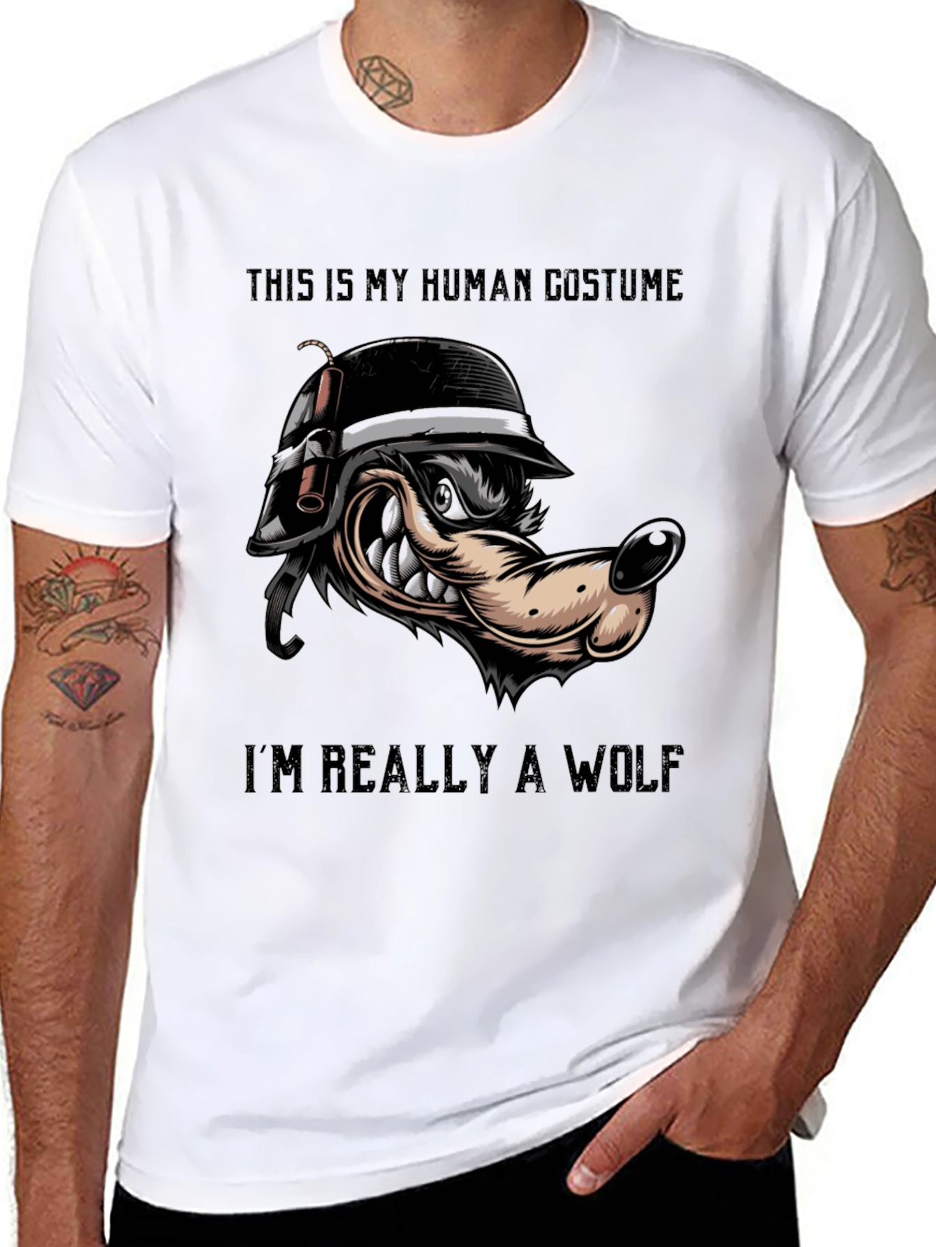 Black Human Costume Wolf T-Shirt view 8