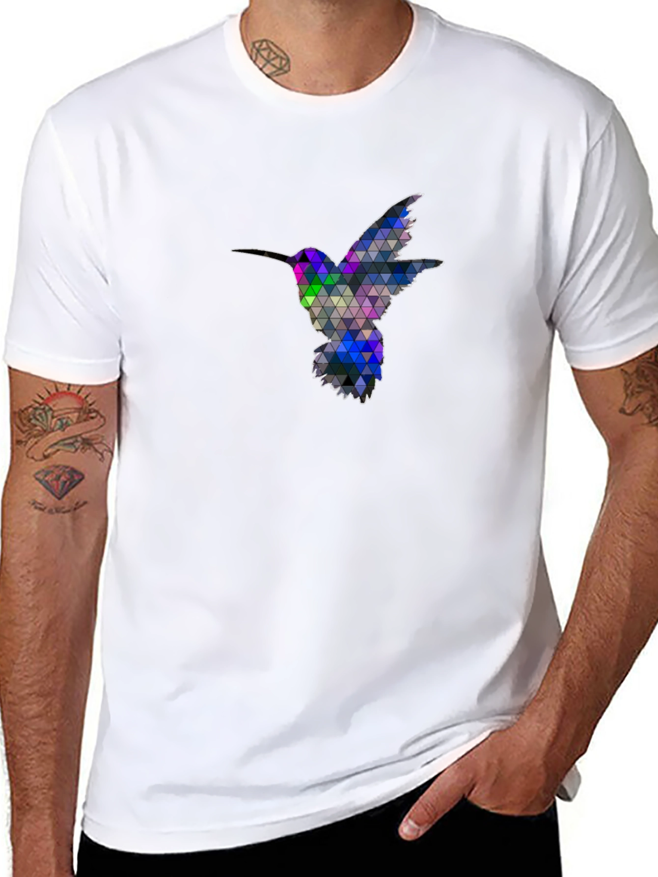 Black Geometric Hummingbird Graphic Tee - Black view 8