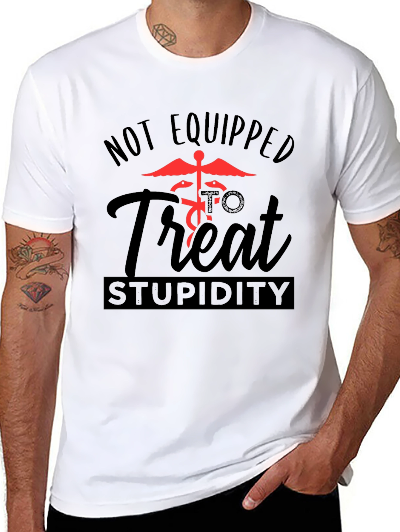 Black Not Equipped to Treat Stupidity Graphic T-Shirt view 8