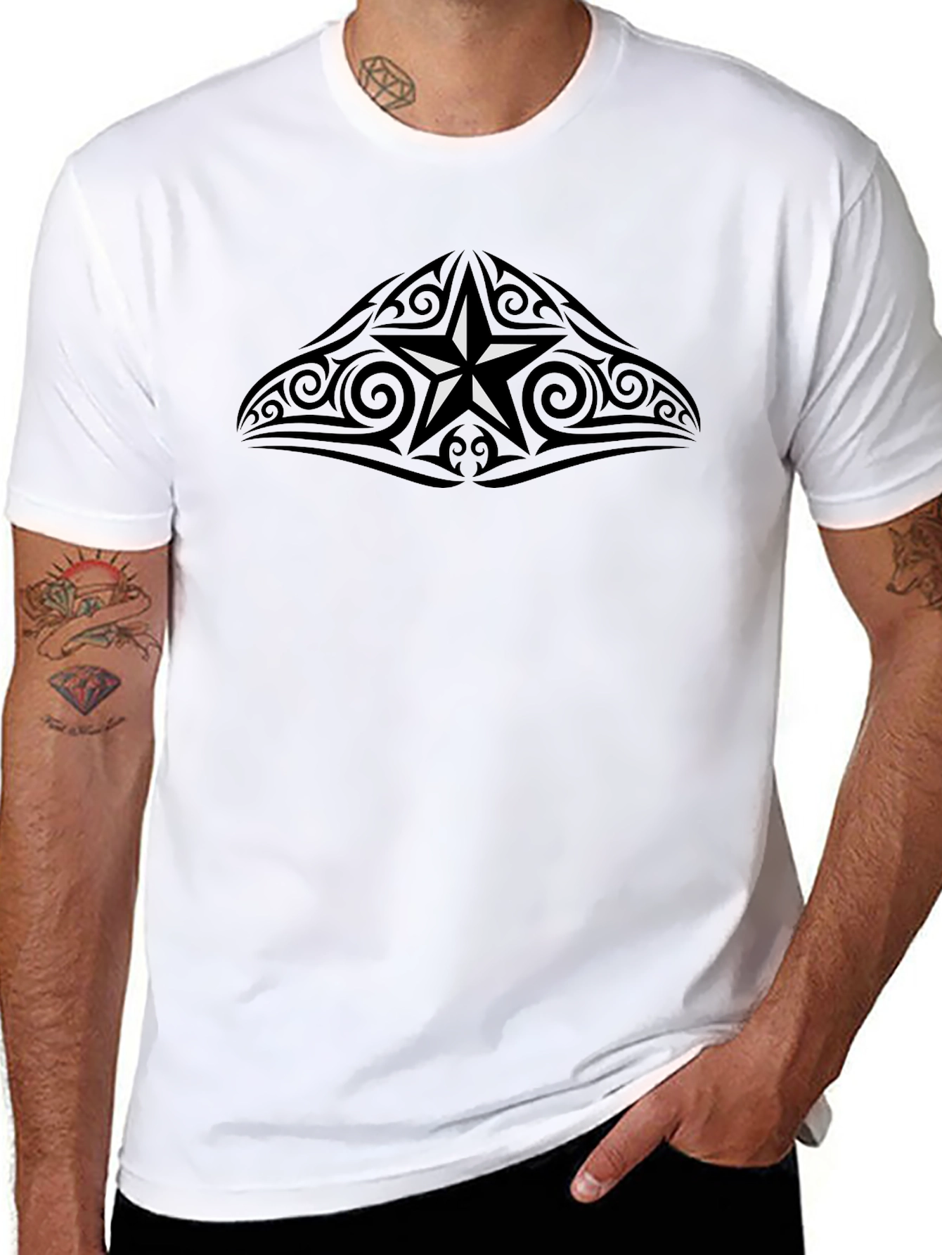 Black Tribal Star Graphic T-Shirt - Mens Crew Neck view 8