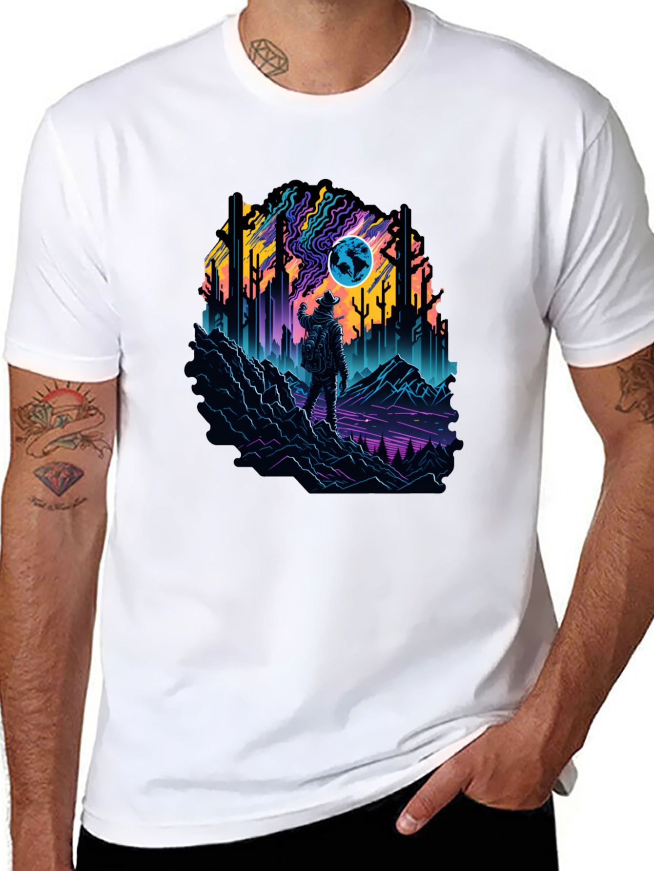 Black Retro Explorer Graphic Tee - Black Cotton Blend view 8