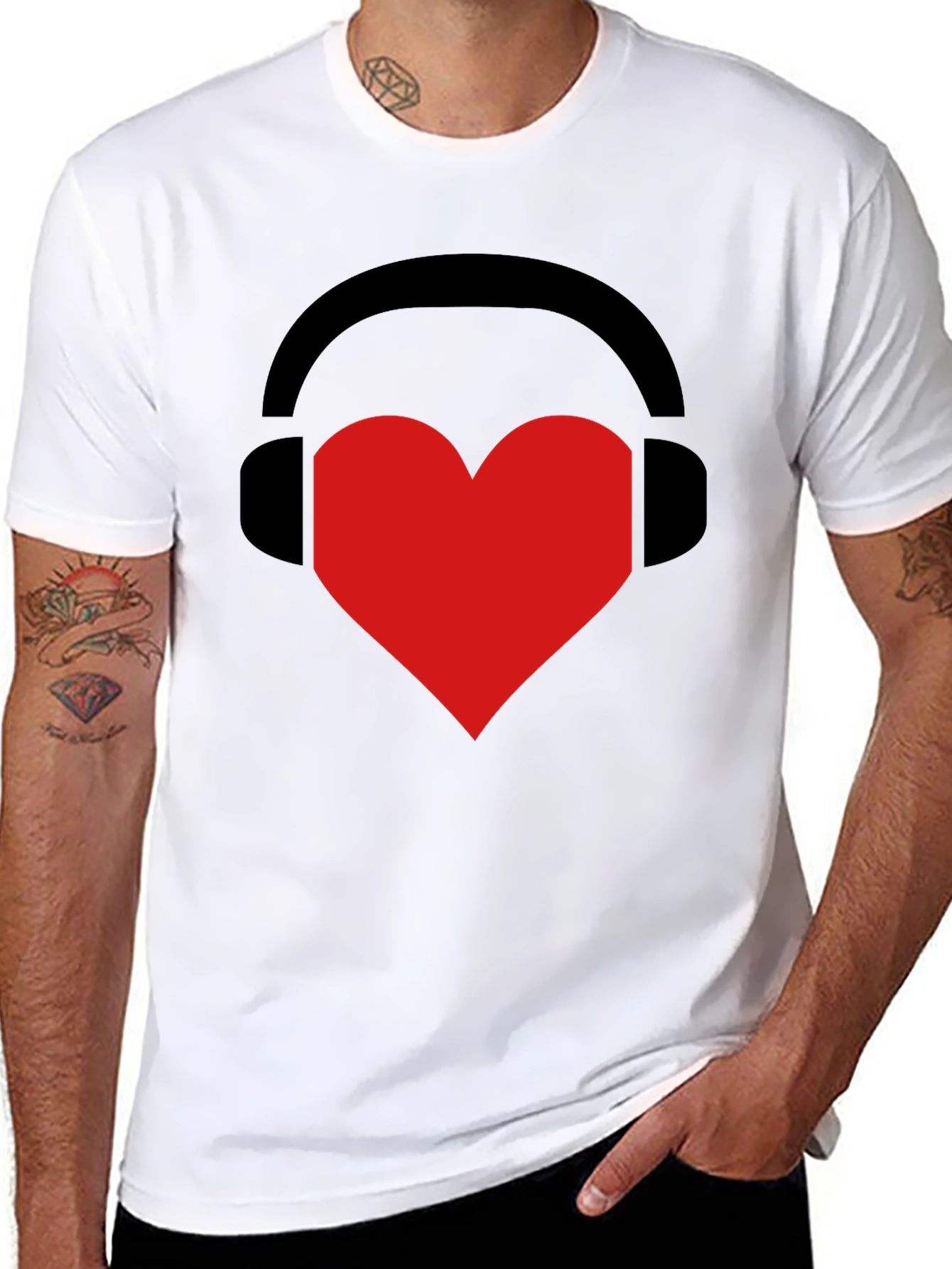 Black Music Lover Tee: Heart Headphones Graphic T-Shirt view 8