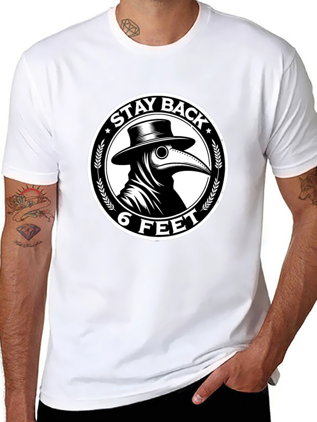 Black Stay Back 6 Feet Plague Doctor T-Shirt view 8