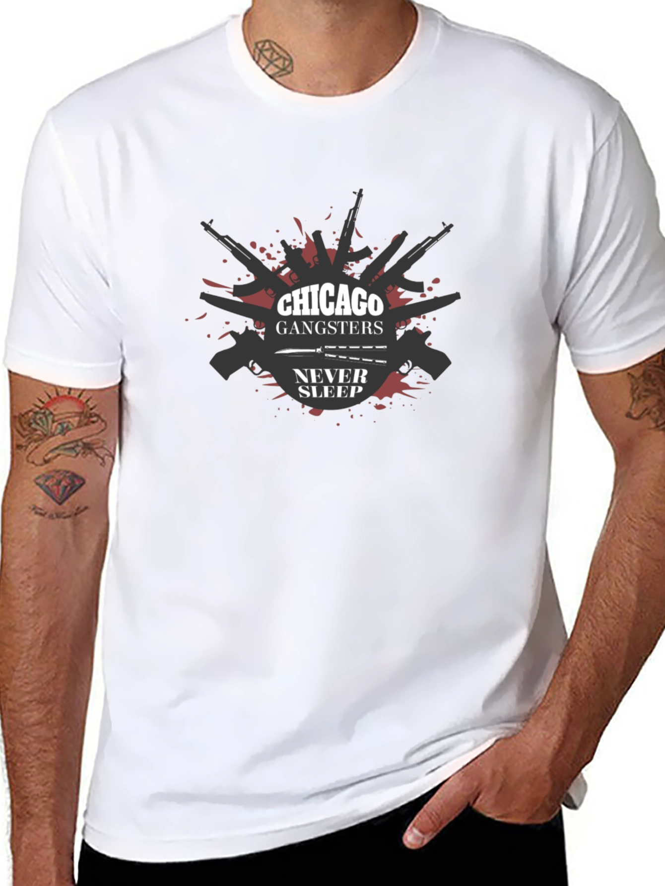 Black Chicago Gangsters Never Sleep Graphic T-Shirt view 8