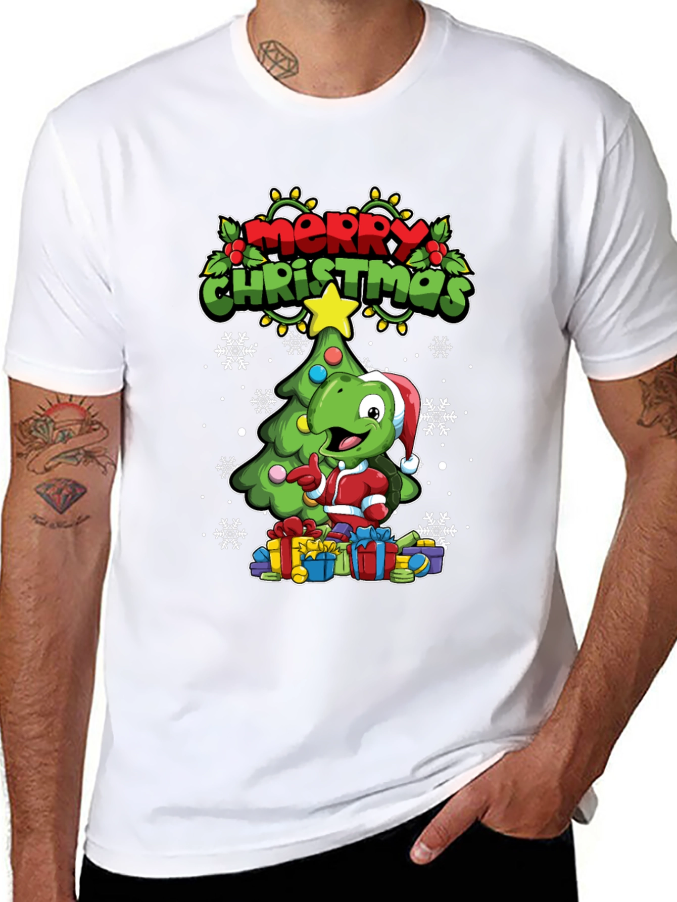 Black Festive Dino Christmas T-Shirt view 8