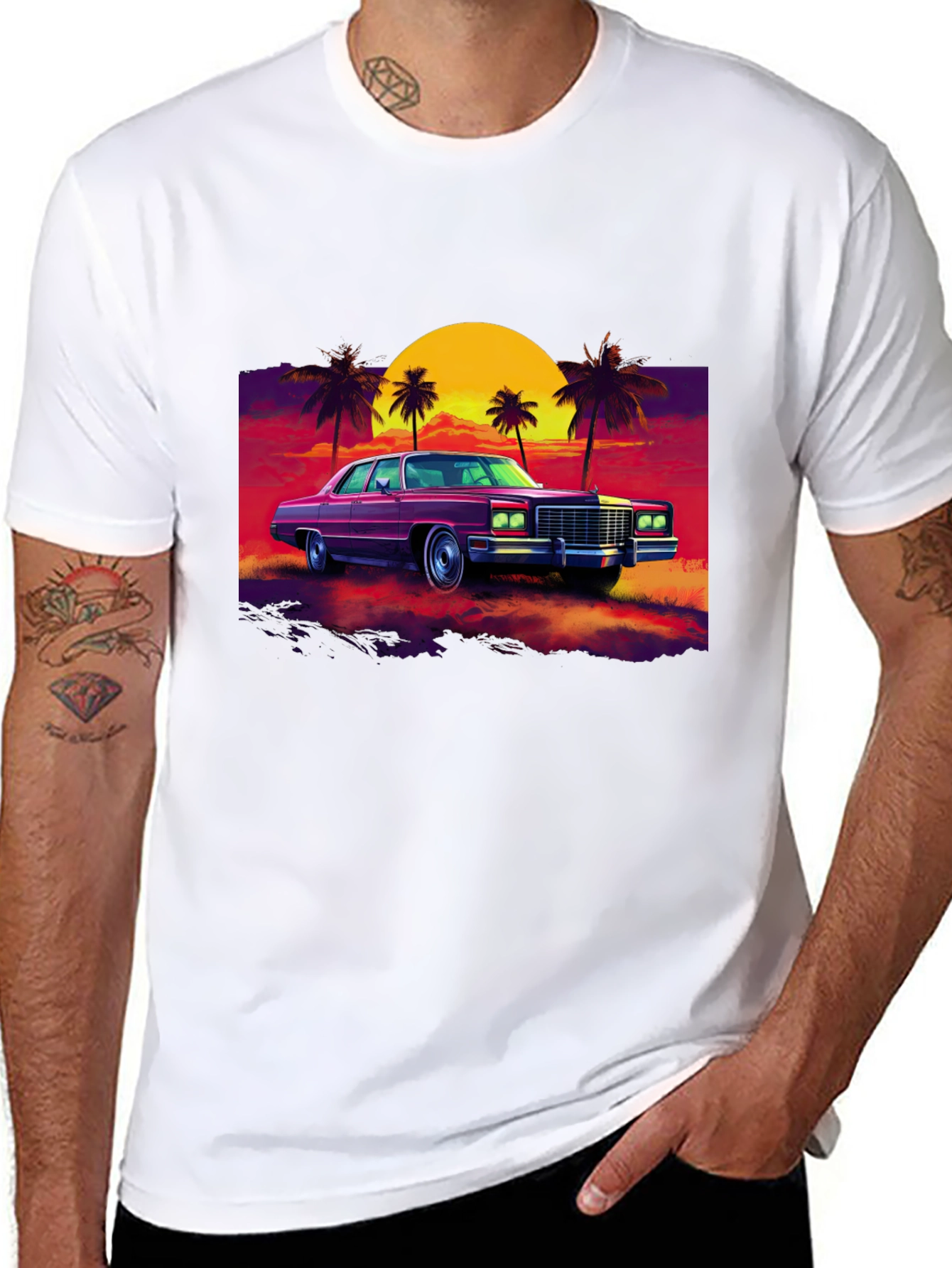 Black Retro Car & Sunset Graphic Tee view 8