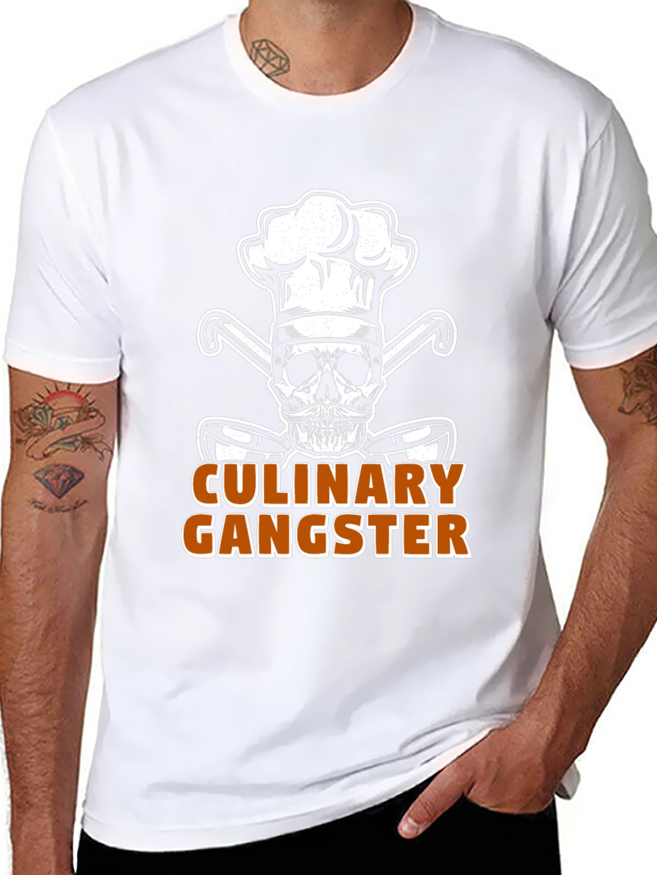 Black Culinary Gangster Chef Skull Graphic T-Shirt view 8