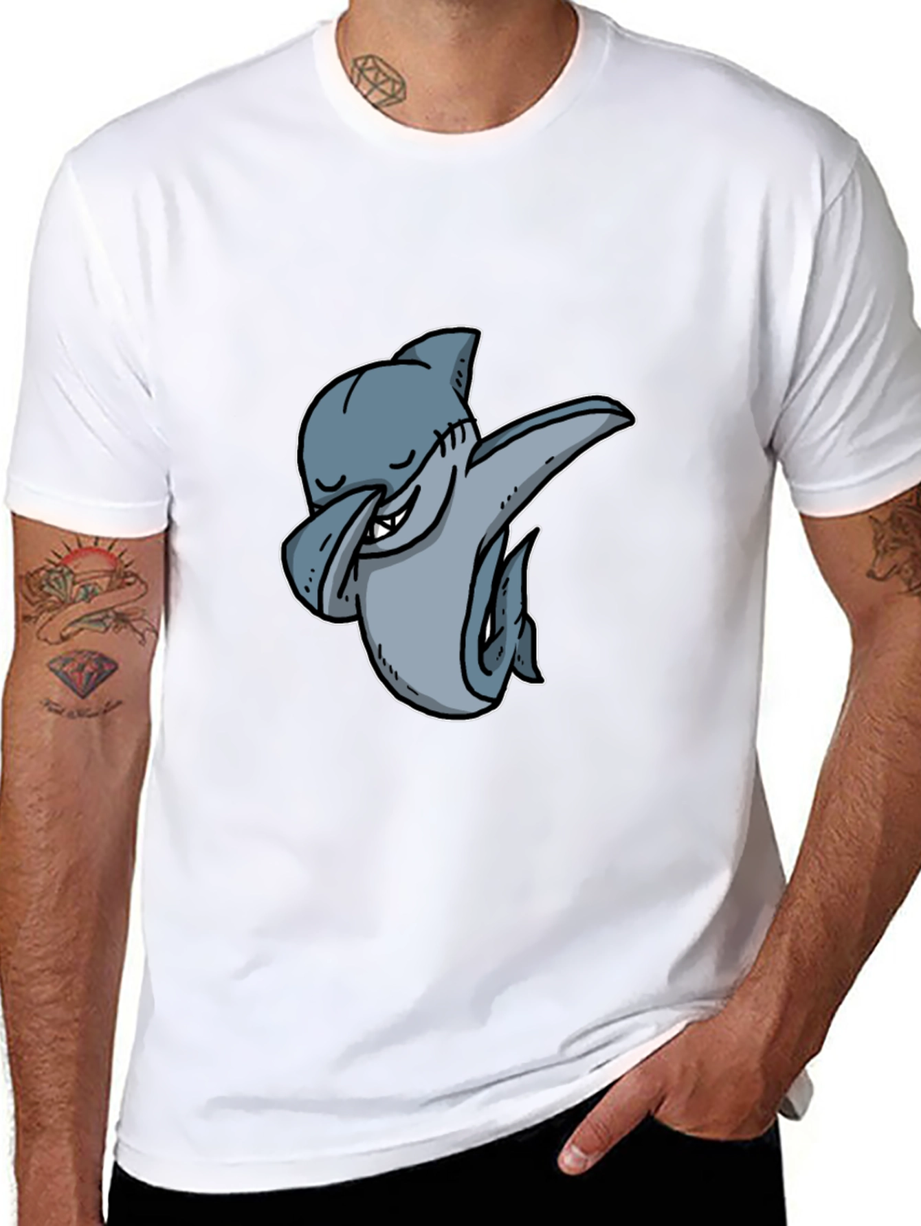 Black Dabbing Shark Graphic Tee - Cool & Trendy view 8