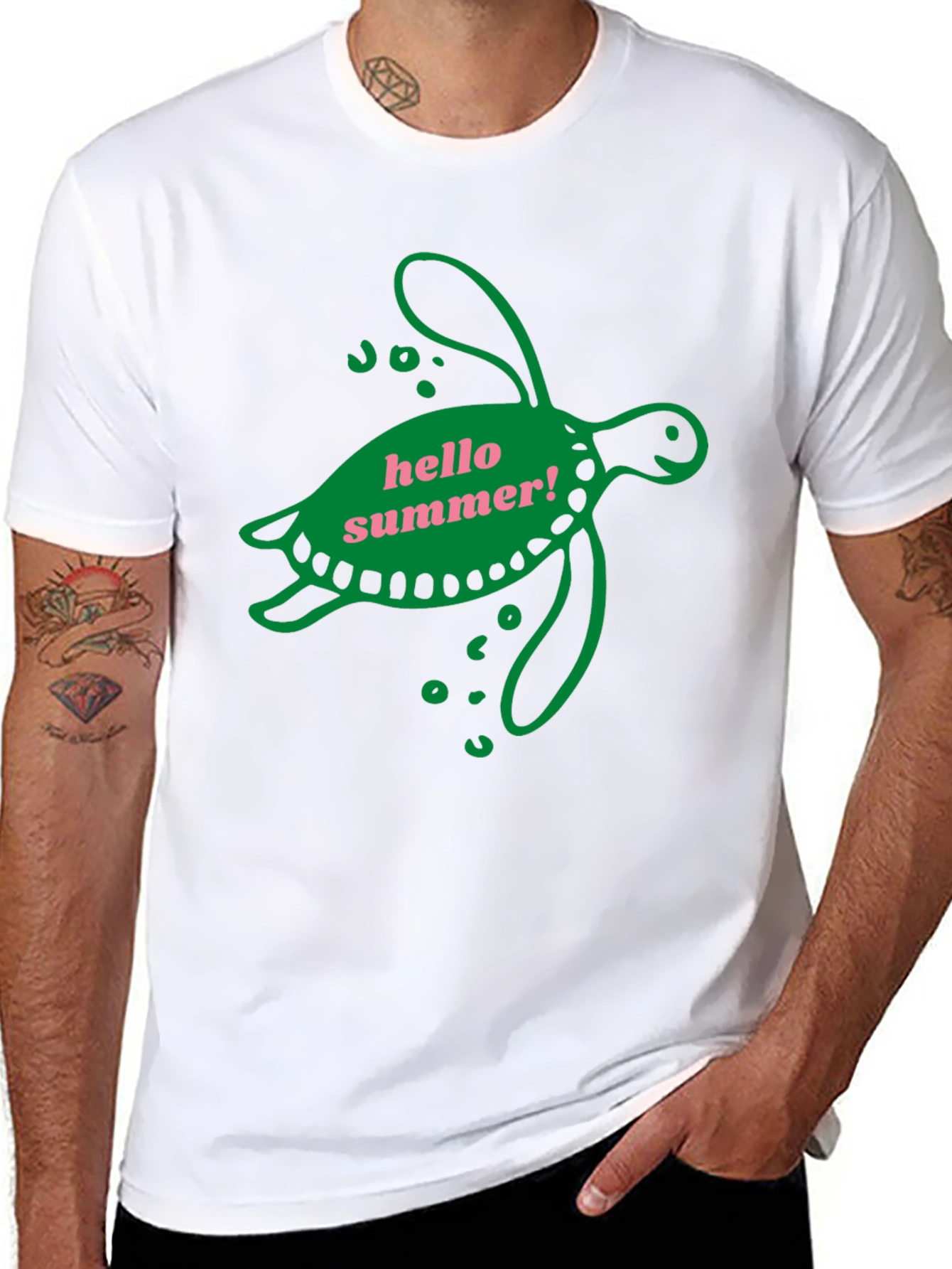 Black Hello Summer Turtle Graphic Tee - Black view 8