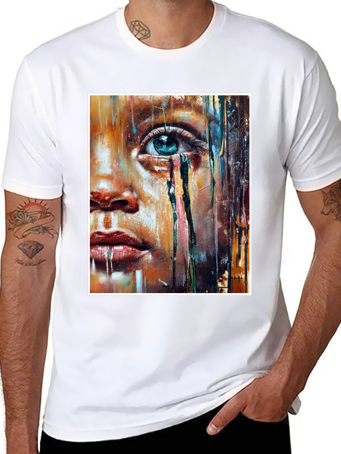Black Artistic Teary Eye Graphic Black T-Shirt view 8