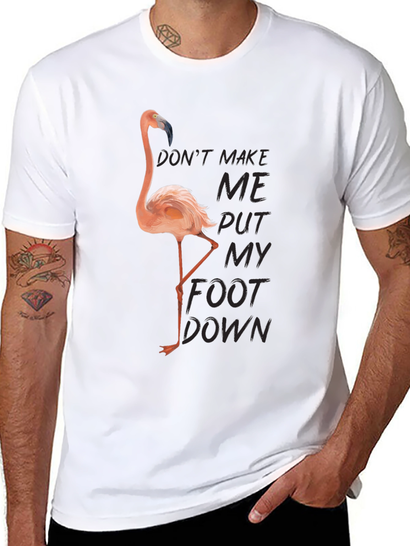 Black Funny Flamingo T-Shirt: Don't Make Me Put My Foot Down view 8