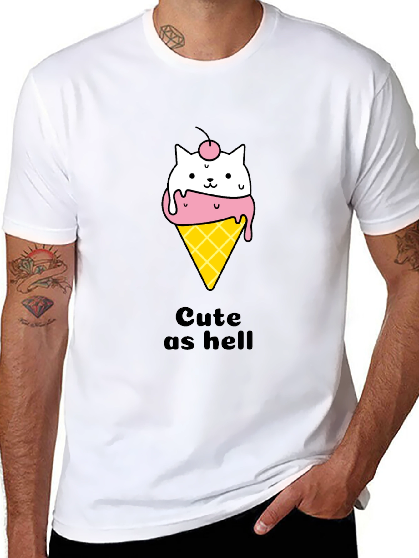 Black Cute Ice Cream Cat T-Shirt view 8