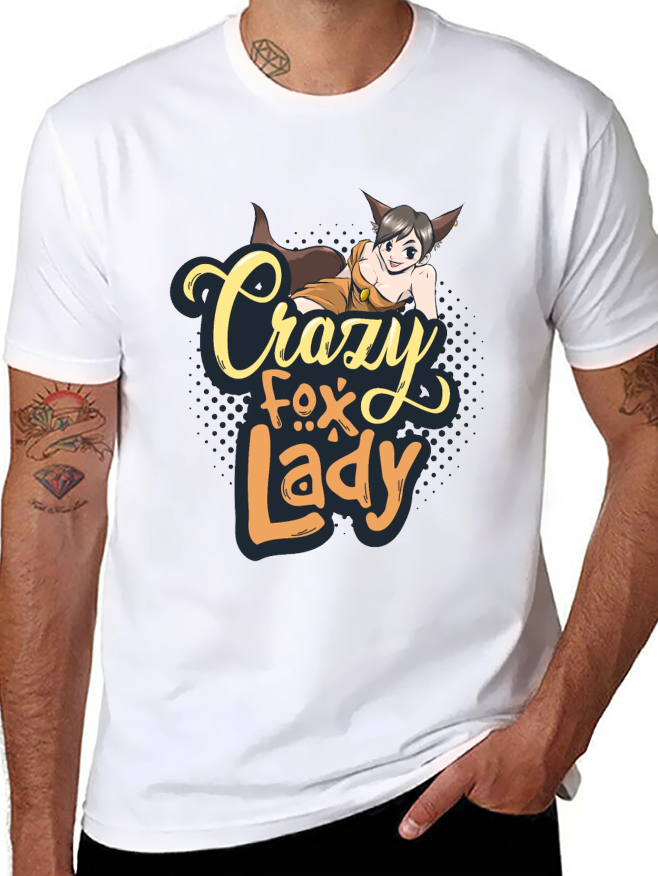 Black Crazy Fox Lady Graphic T-Shirt - Unisex view 8