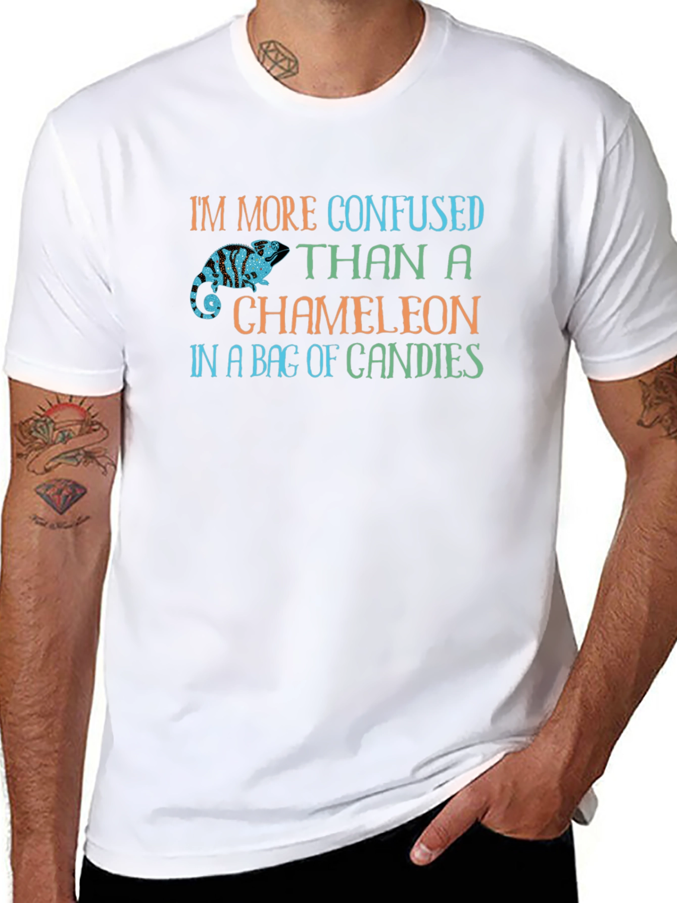 Black Confused Chameleon Graphic Tee view 8