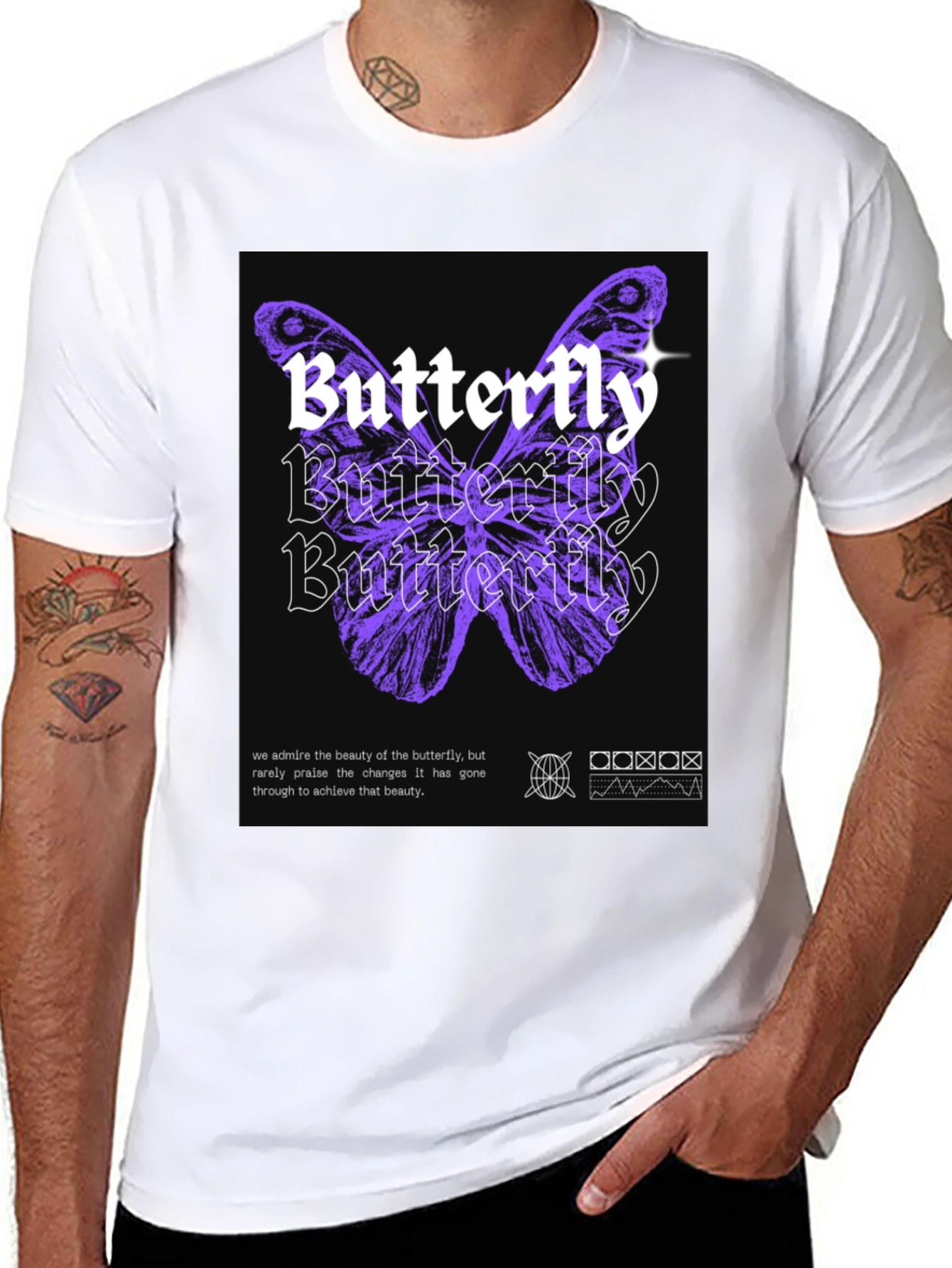 Black Butterfly Graphic Print Black T-Shirt view 8