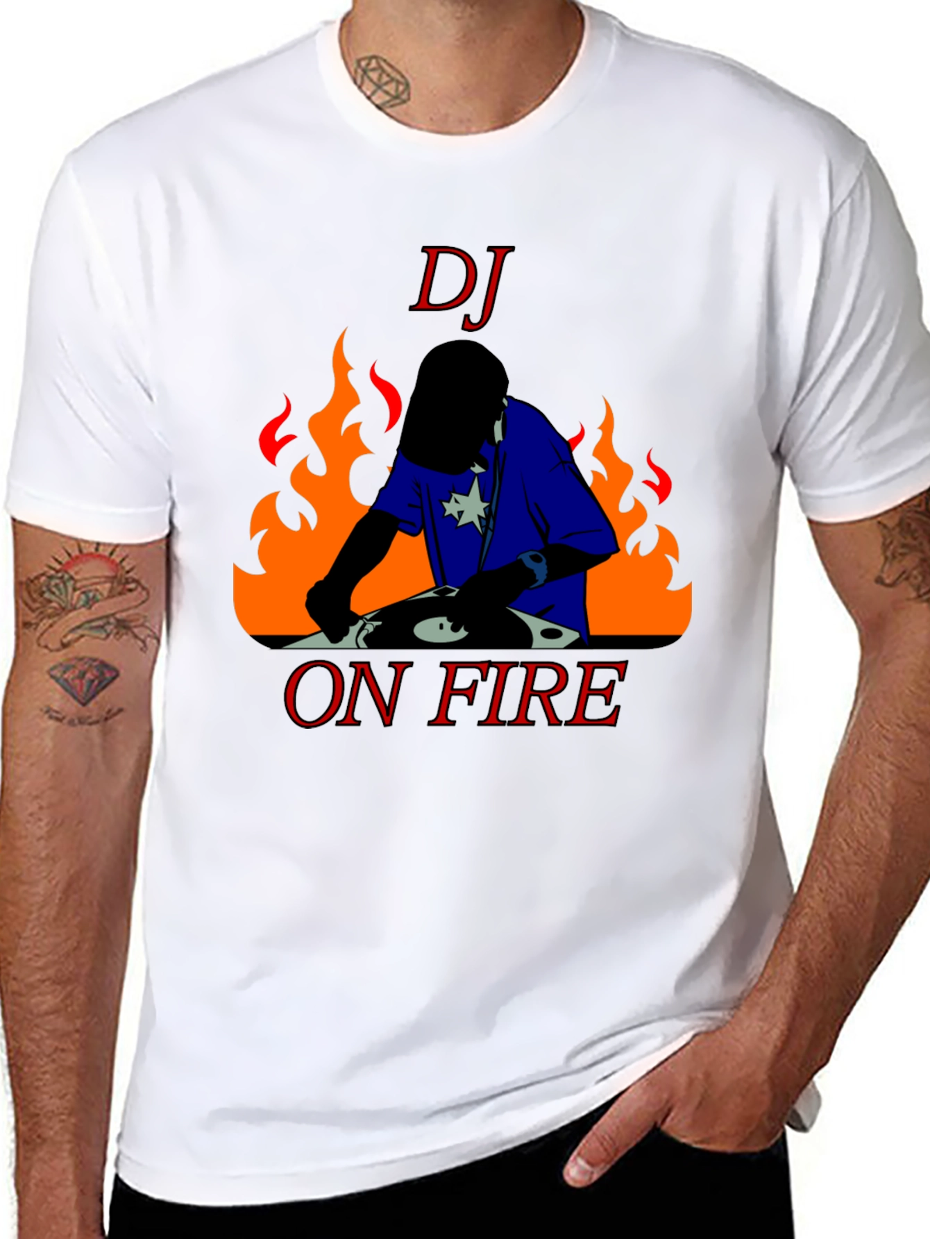 Black DJ On Fire Graphic Tee - Black Cotton T-Shirt view 8