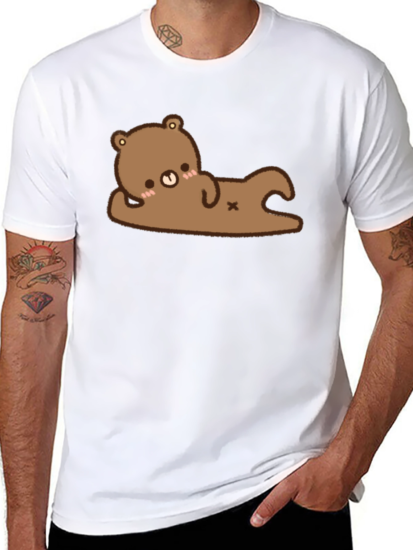 Black Cute Bear Graphic T-Shirt - Black Cotton Tee view 8