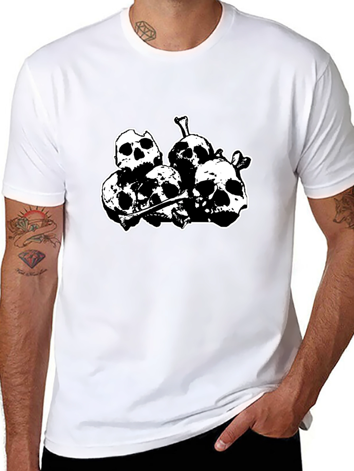 Black Skull Pile Graphic Tee - Black Cotton T-Shirt view 8